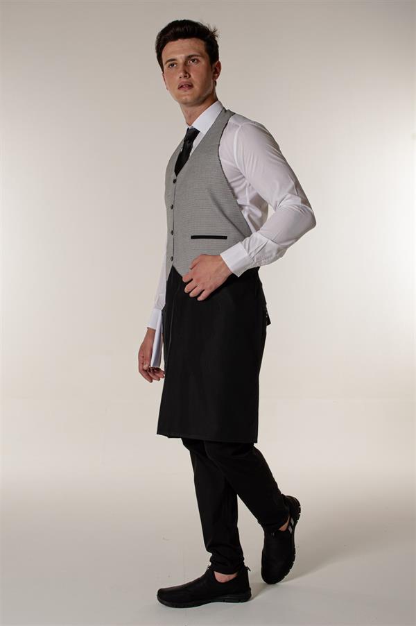 Siyah Piyedepul Garson Kafe Ve Restoran Yelekli Askılı Önlük