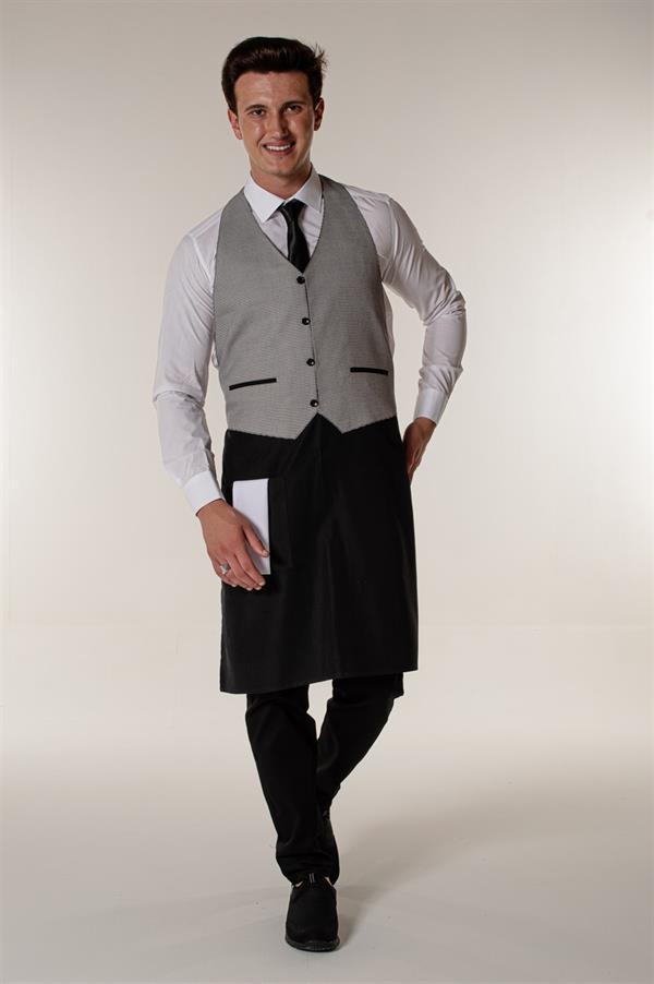 Siyah Piyedepul Garson Kafe Ve Restoran Yelekli Askılı Önlük