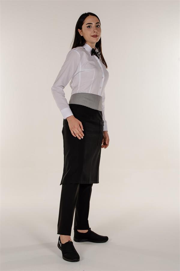 Siyah Yarım Önlük Siyah Piyedepul Kuşaklı