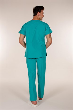 Su Yeşili Erkek Medikal Doktor Hemşire Forma Scrubs Yaka Takım
