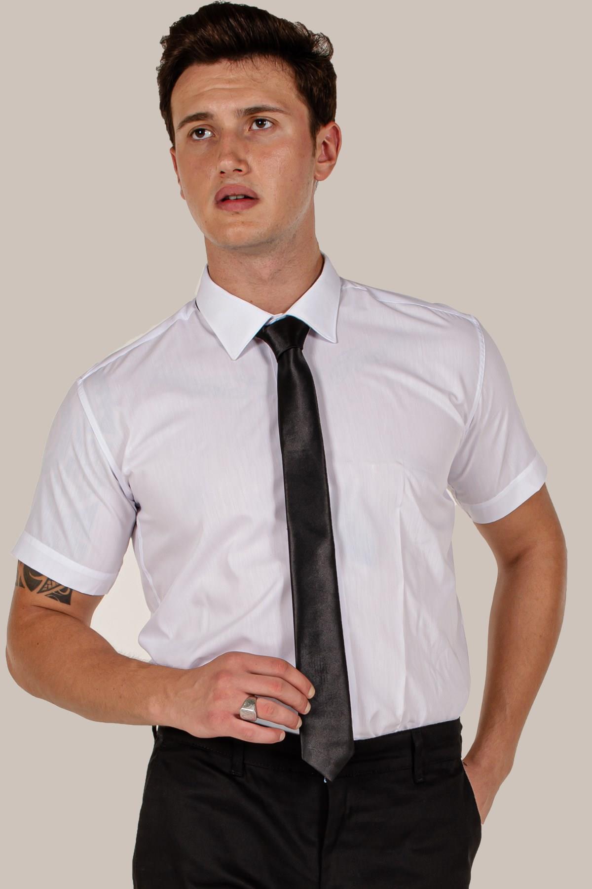 Beyaz Slim Fit Erkek Gömlek Kısa Kollu | Mert Giyim İş Elbiseleri