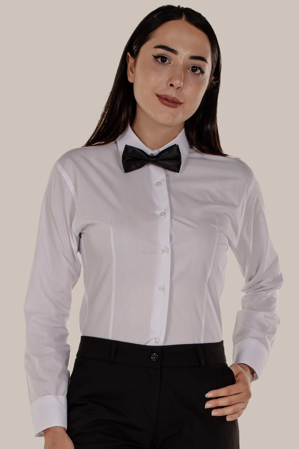Beyaz Slim Fit Kadın Gömlek Uzun Kollu | Mert Giyim İş Elbiseleri