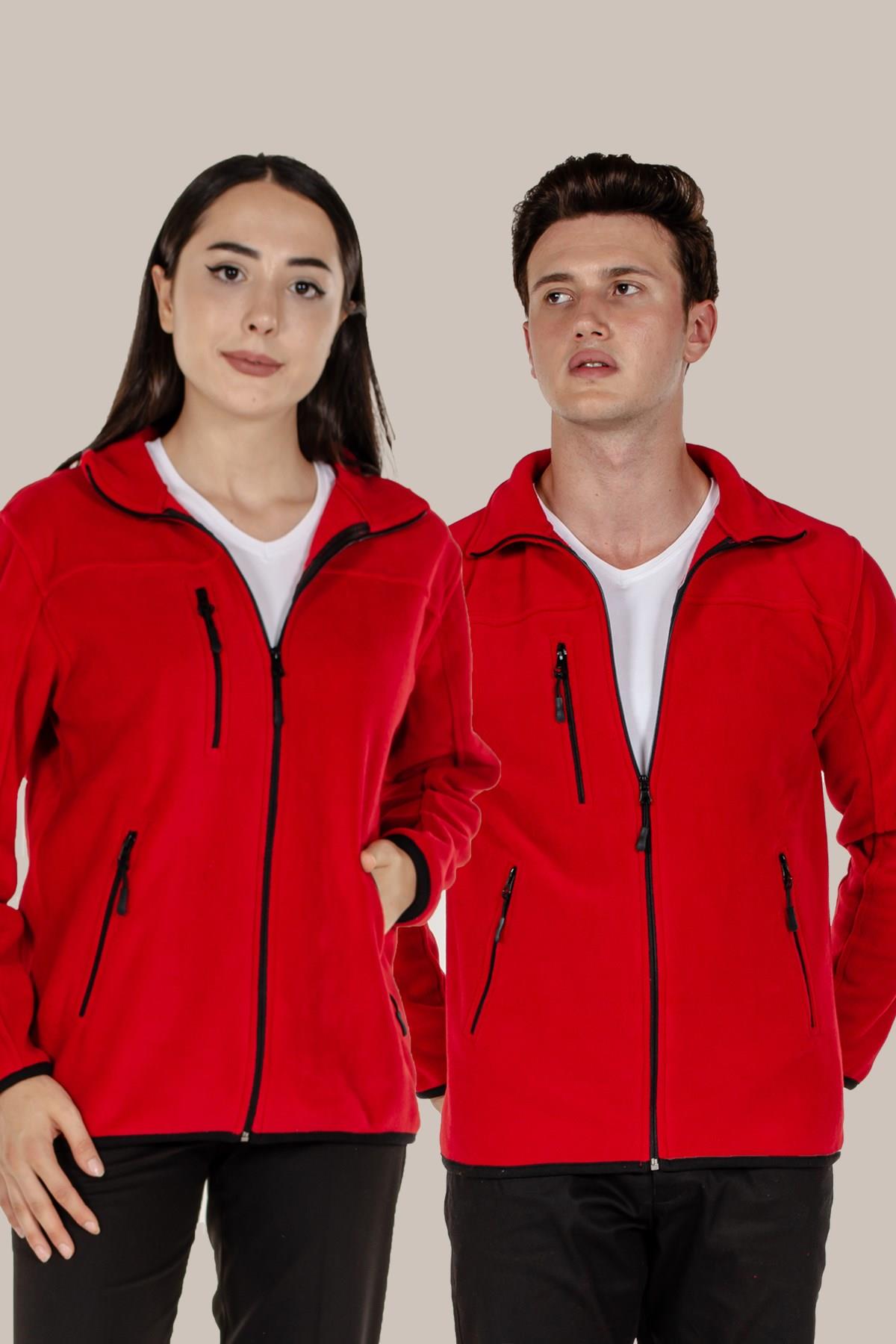 Kırmızı Çok Cepli Polar Mont | Mert Giyim İş Elbiseleri