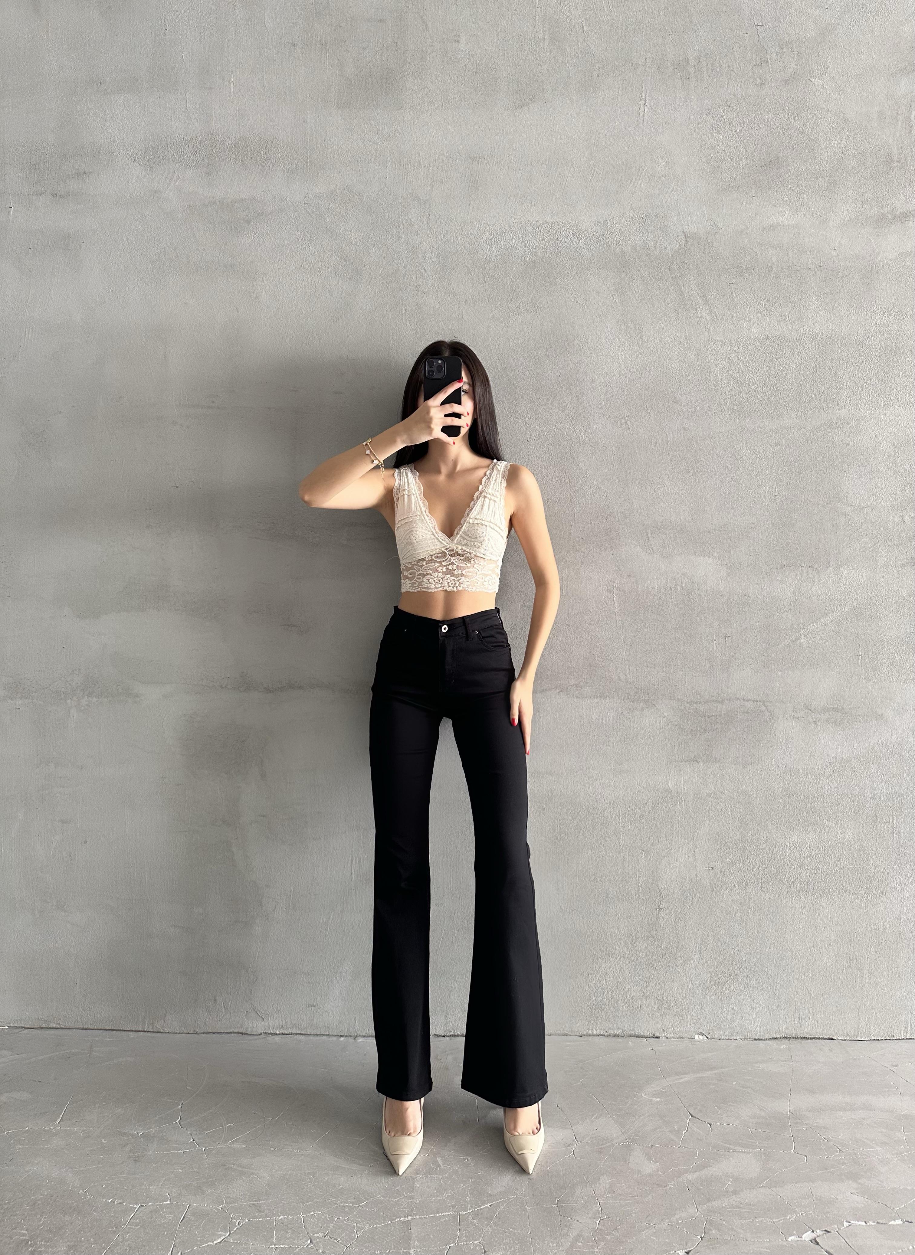 İspanyol Paça Pantolon Siyah