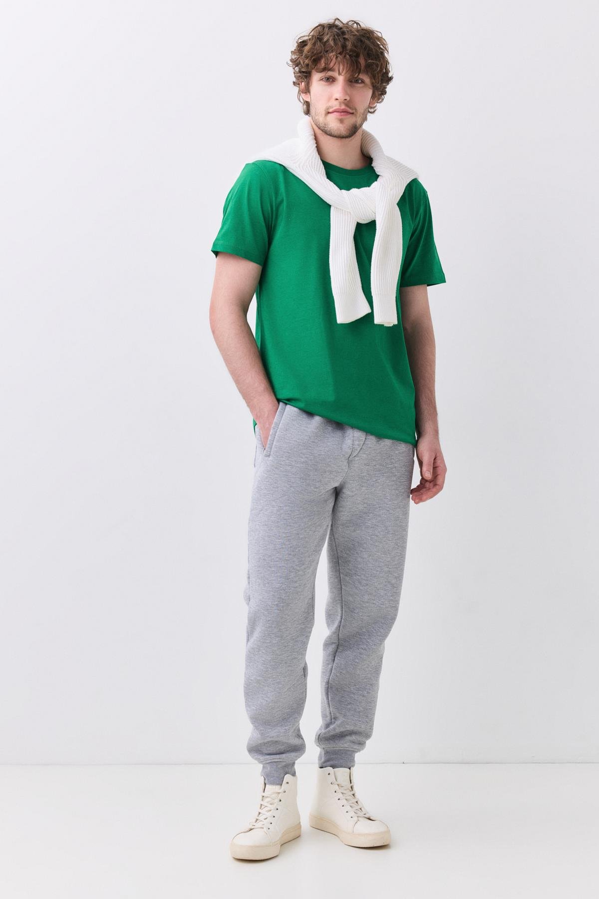 Erkek %100 Pamuk Basic Tshirt Yeşil 2091