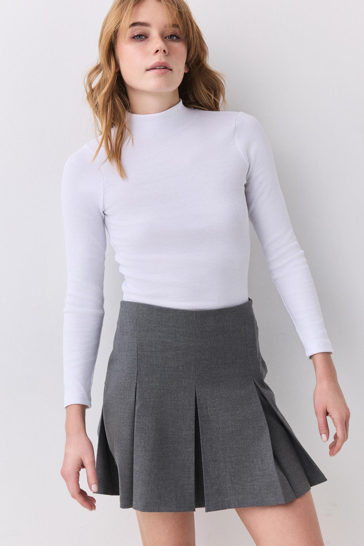 Kadın Balıkçı Yaka Uzun Kollu Bluz Beyaz 9021