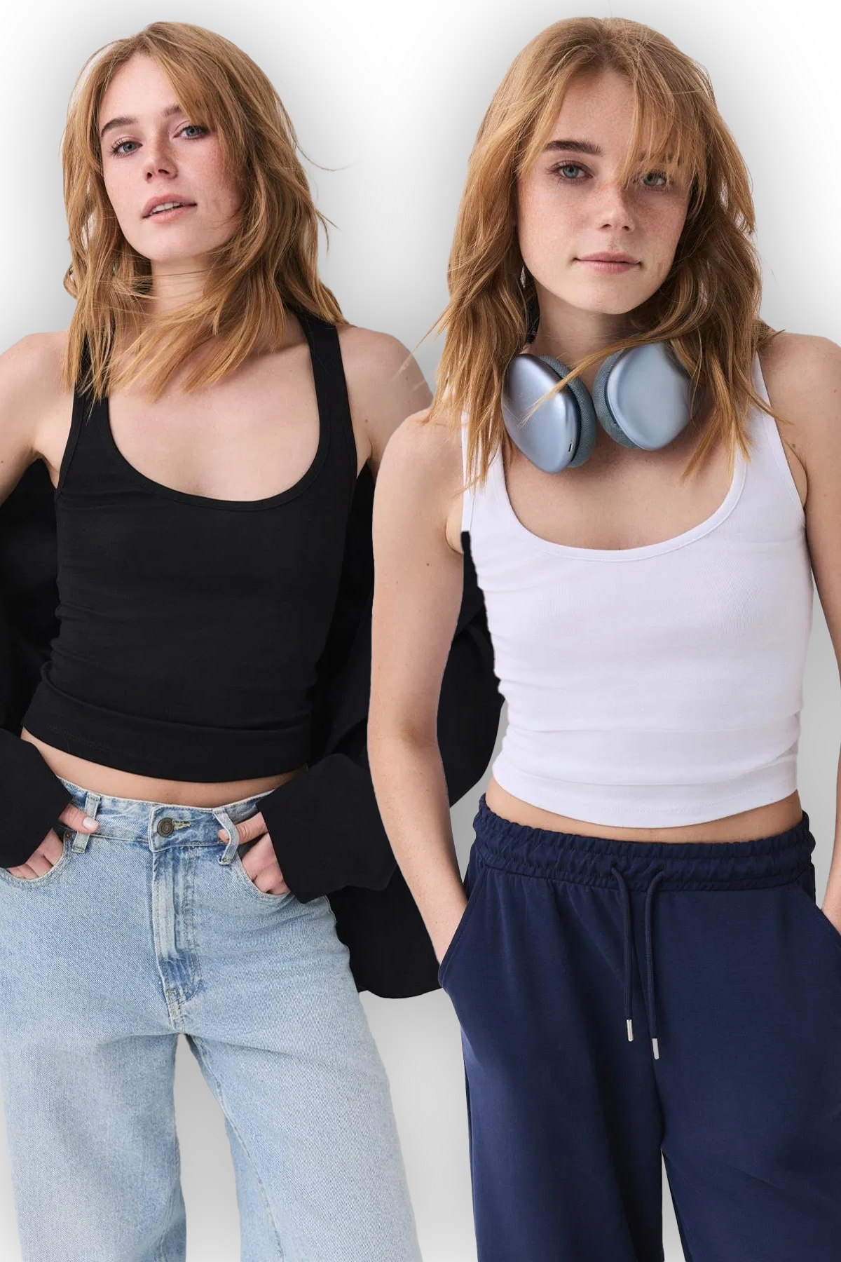 Kadın Fitilli Görünümlü Kalın Askılı Atlet 2 li Paket Siyah Beyaz 9012