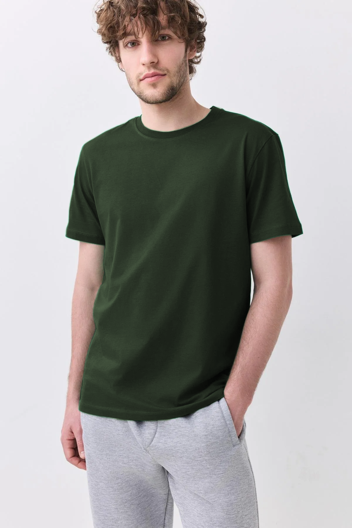 Erkek %100 Pamuk Basic Tshirt 3 lü Paket Beyaz Nayv Haki 2091