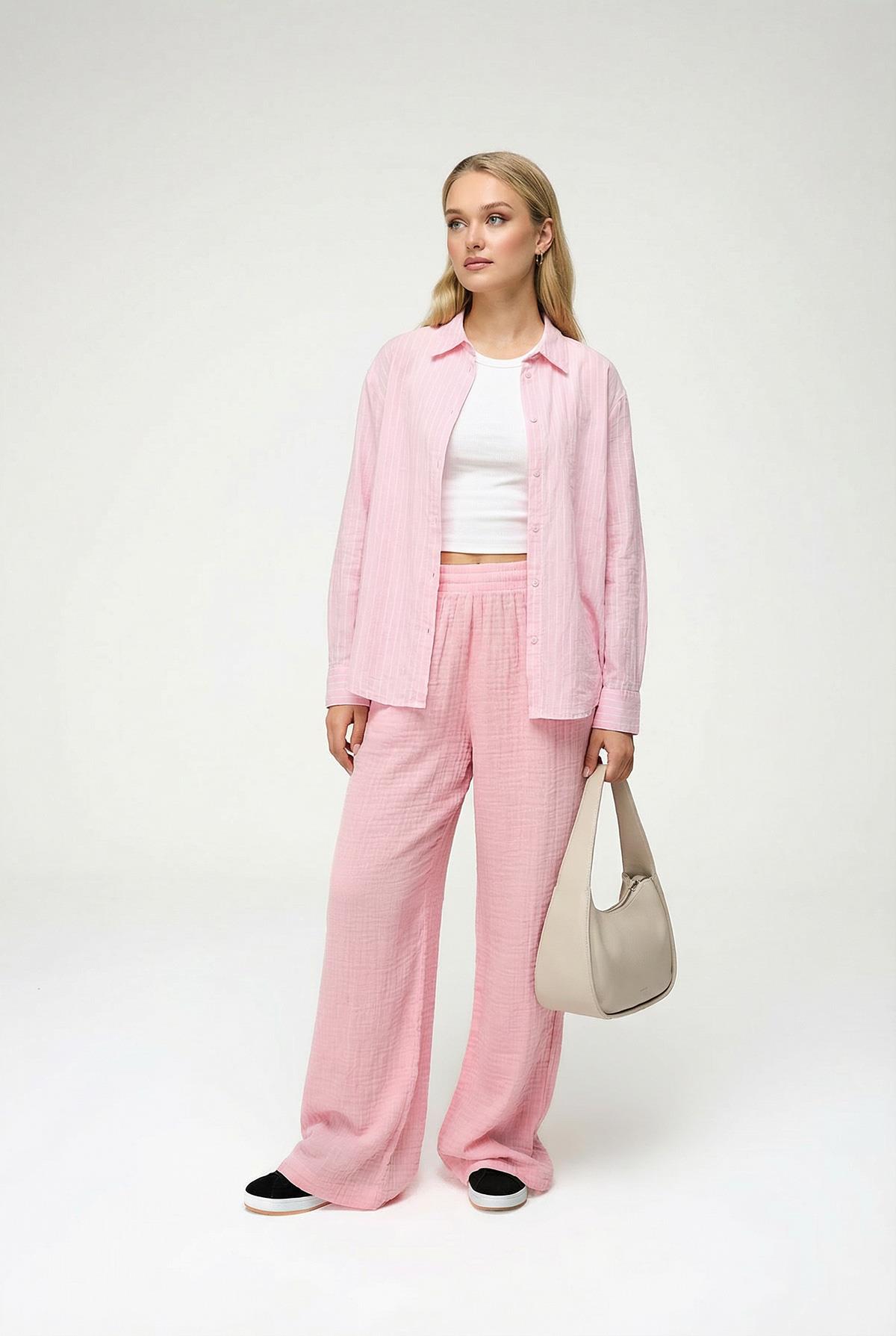 Kadın Bol Paça Müslim Pantolon Pembe