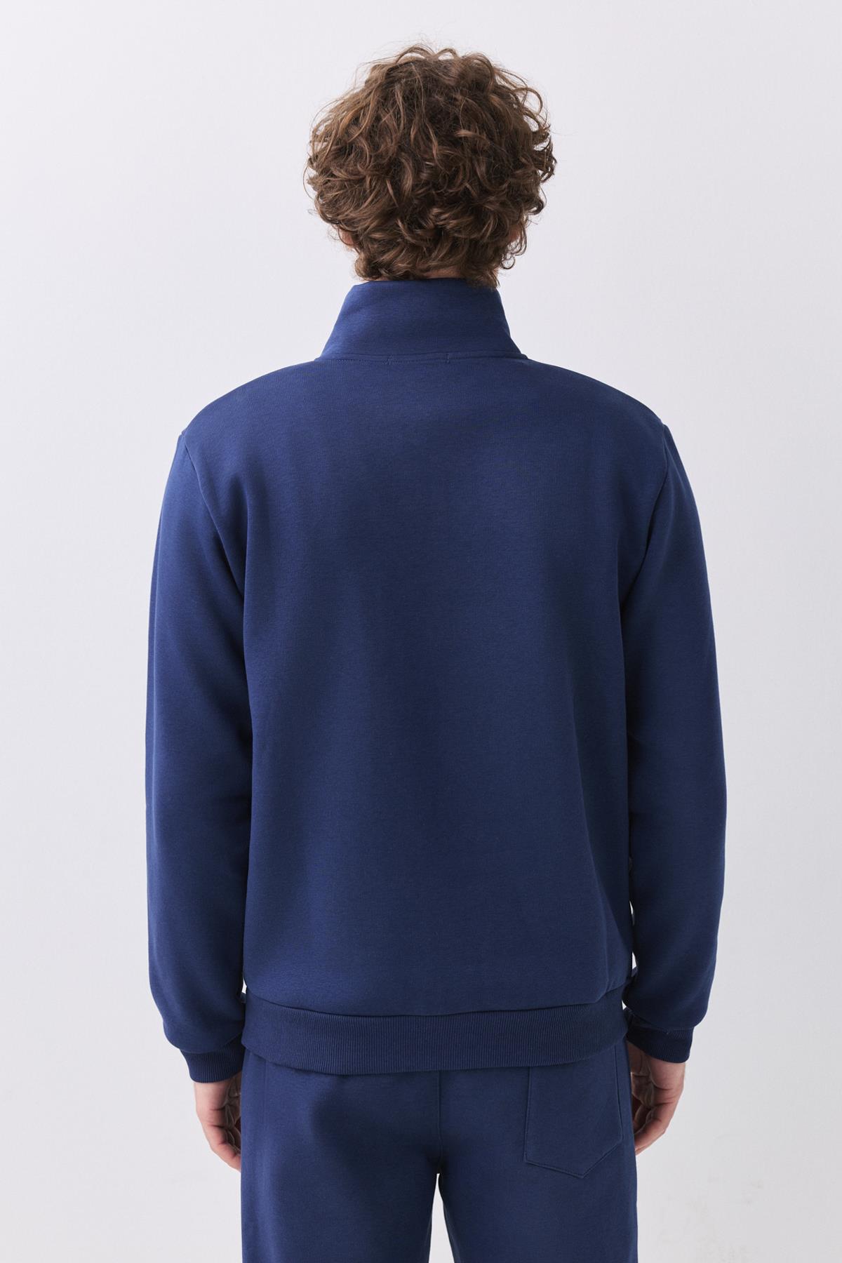 Erkek Relaxed Fit Yarım Fermuarlı Dik Yaka Sweatshirt İndigo 2052