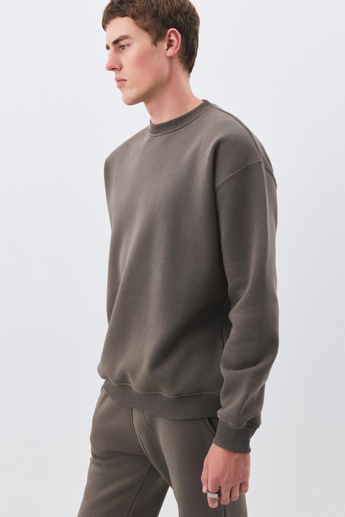 Erkek Premium Bisiklet Yaka Sweatshirt Antrasit 2031