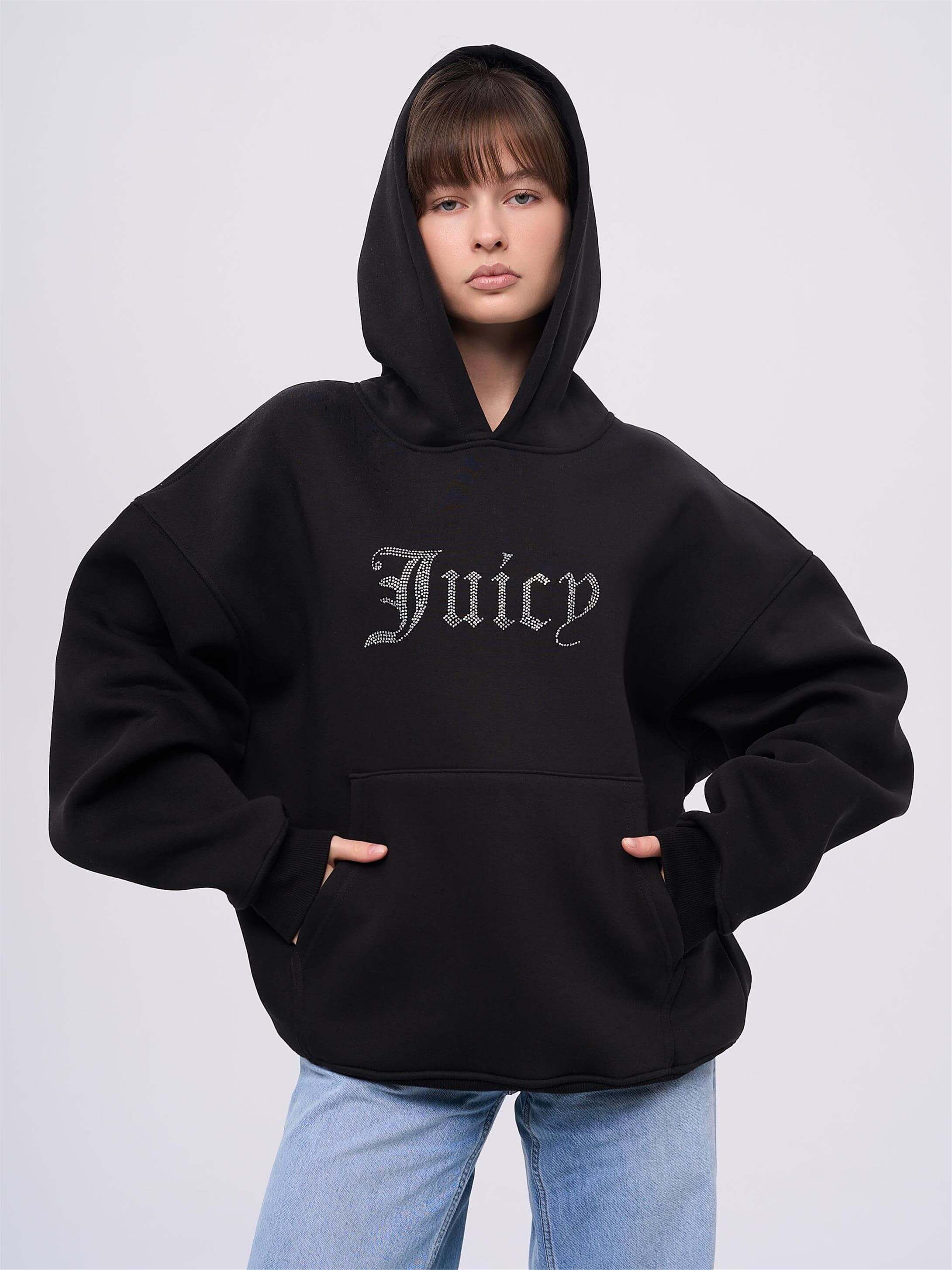 Unisex Juiciy Taş Baskılı Sweatshirt Siyah