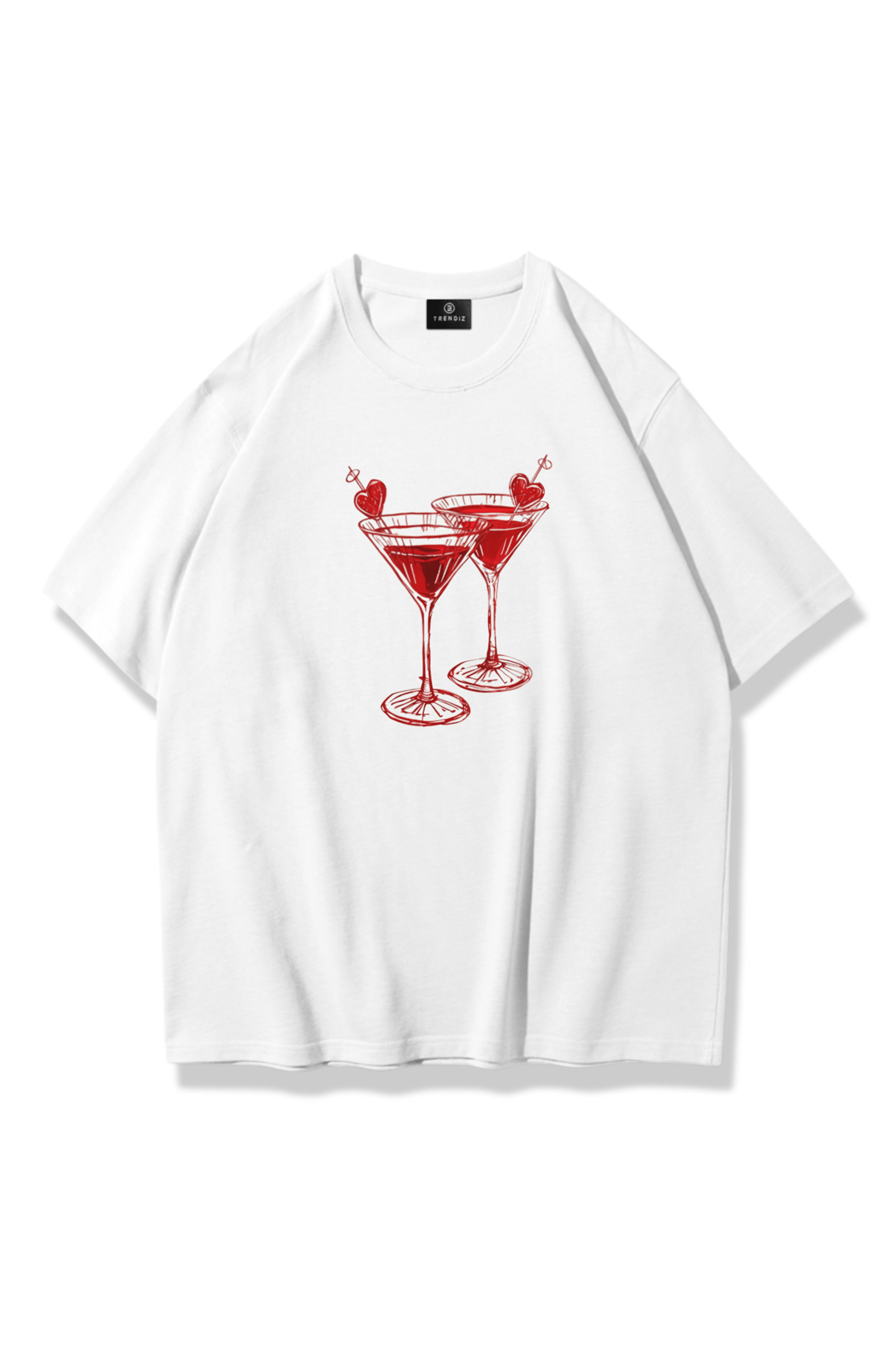 Unisex Red Martini Tshirt Beyaz