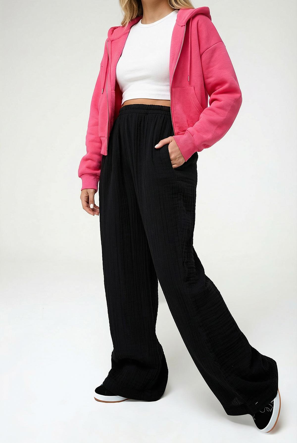 Kadın Bol Paça Müslim Pantolon Siyah