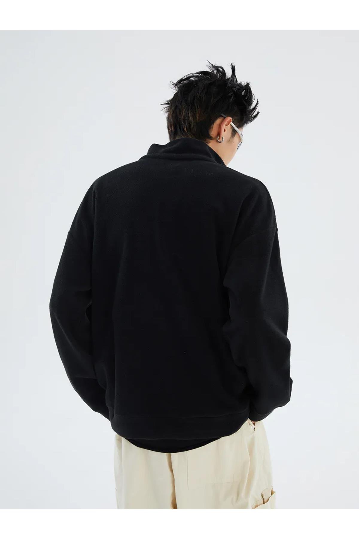 Unisex Polar Dik Yaka Sweatshirt Siyah 2051