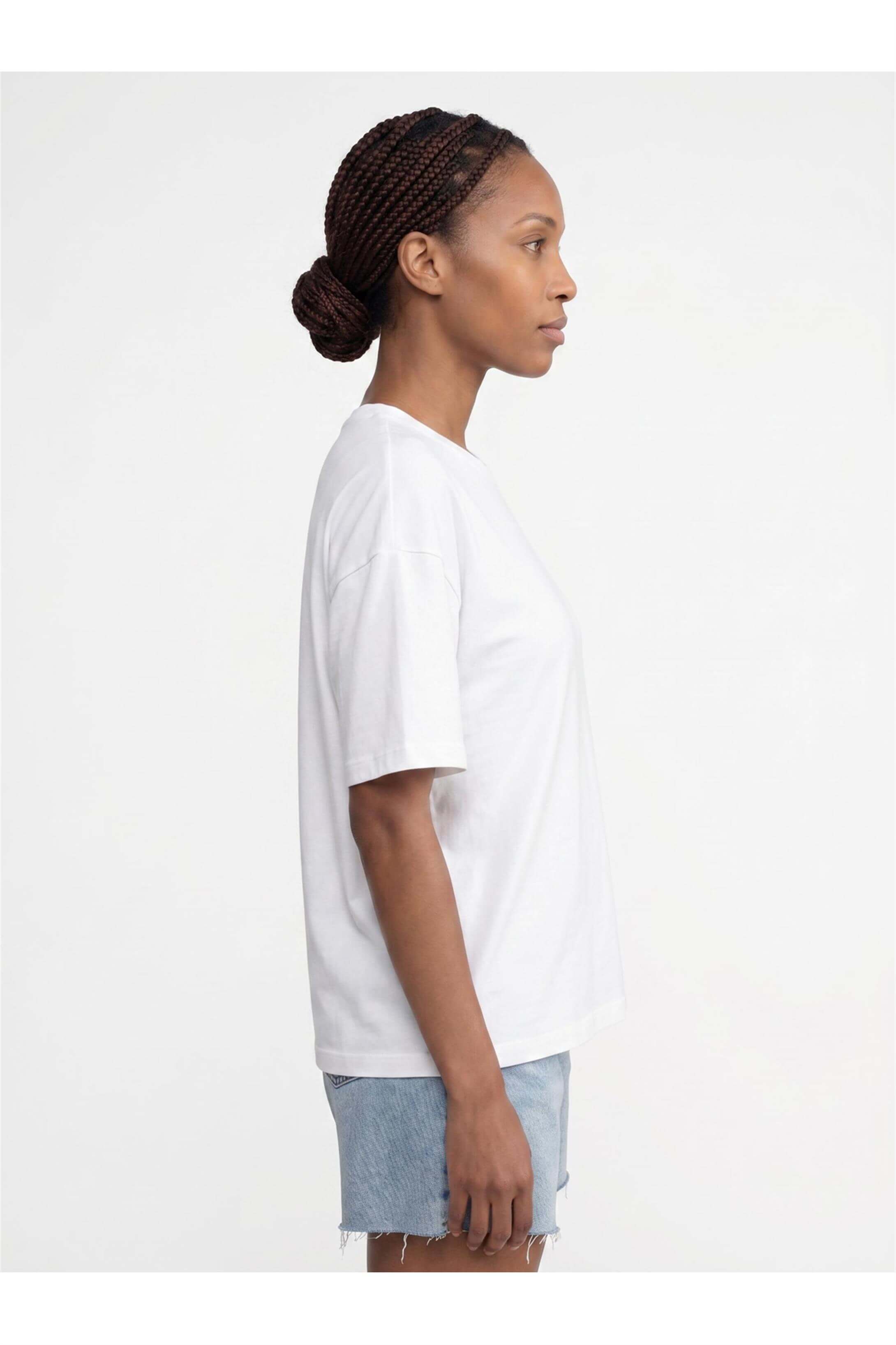 Kadın %100 Organik Pamuk Relaxed Fit Yuvarlak Yakalı Tshirt Beyaz 9016