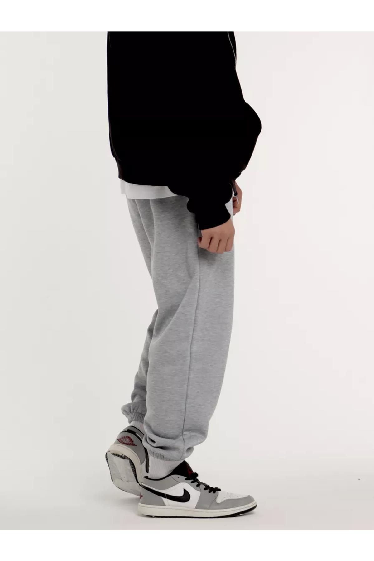 Unisex Rahat Kalıp Eşofman Altı Gri melanj 2065