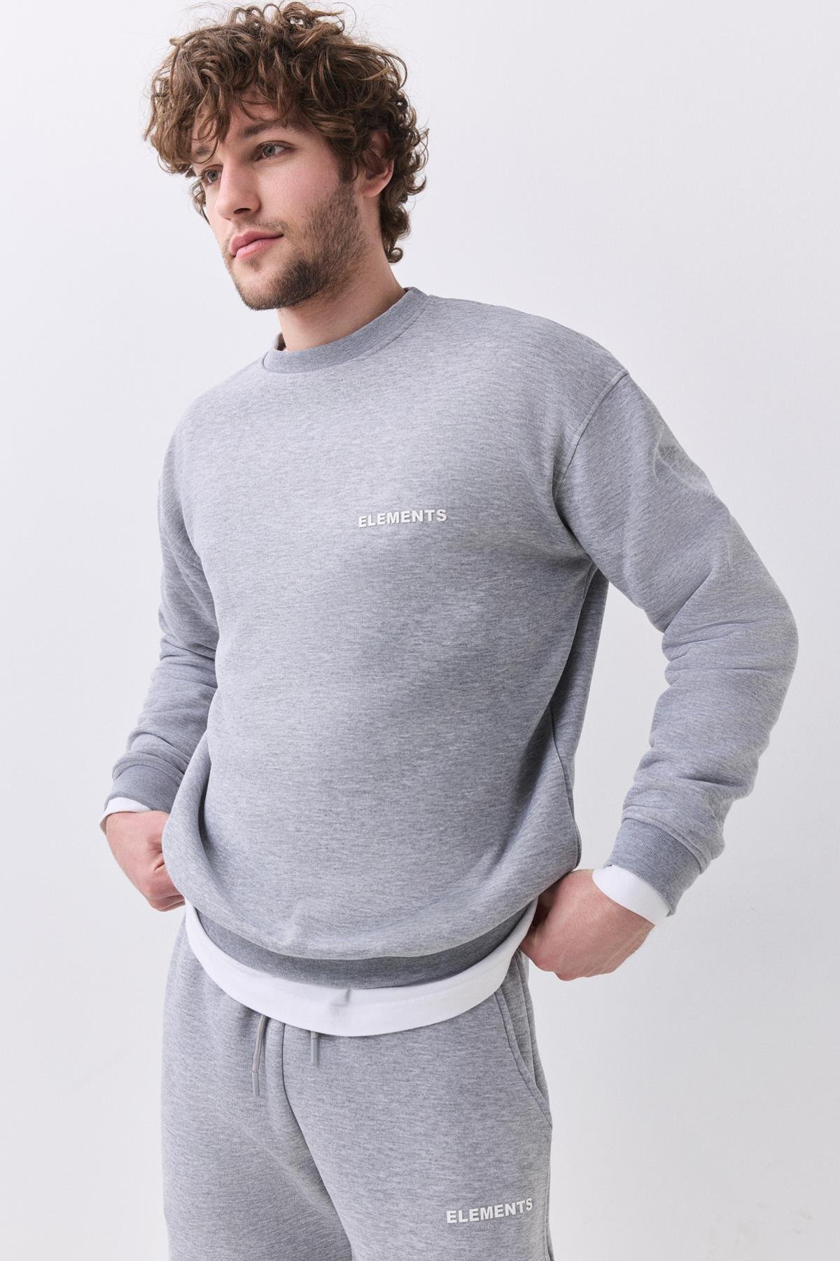 Erkek Elements Pamuklu Içi Polarlı  Relaxed Eşofman Takımı Grimelanj 2031