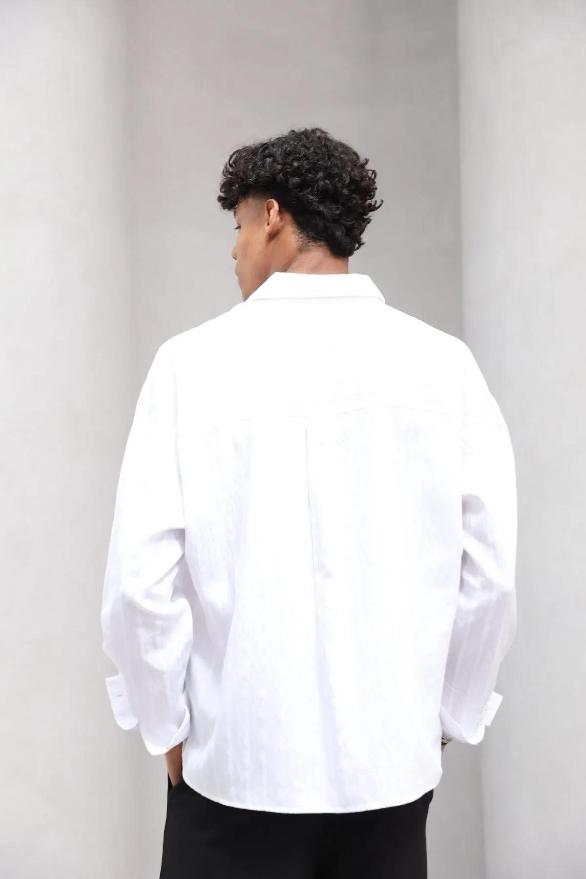 Erkek Premium Yumuşak Dokulu Çizgili Gömlek Beyaz