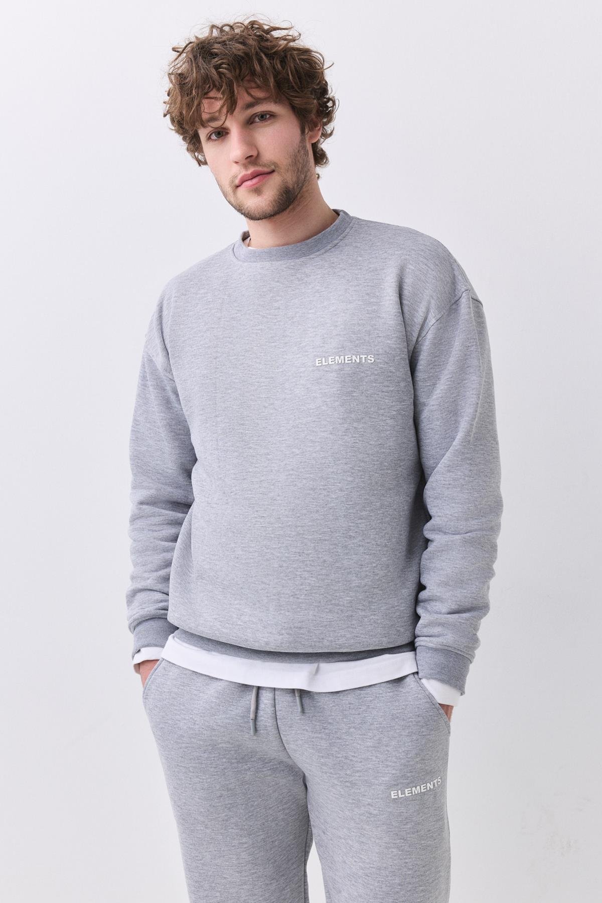 Erkek Elements Pamuklu Içi Polarlı  Relaxed Eşofman Takımı Grimelanj 2031
