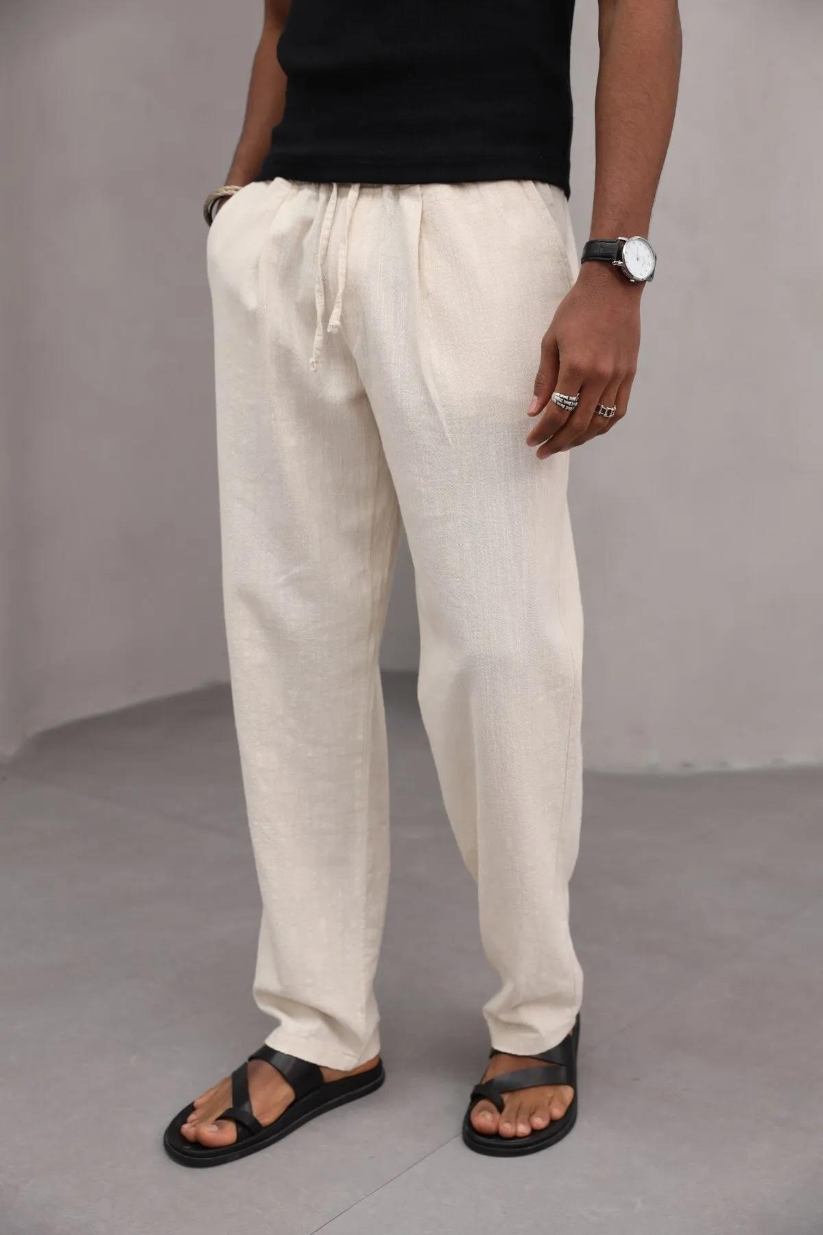 Erkek Premium Rahat Kesim %100 Cotton Bağcıklı Erkek Pantolon Bej