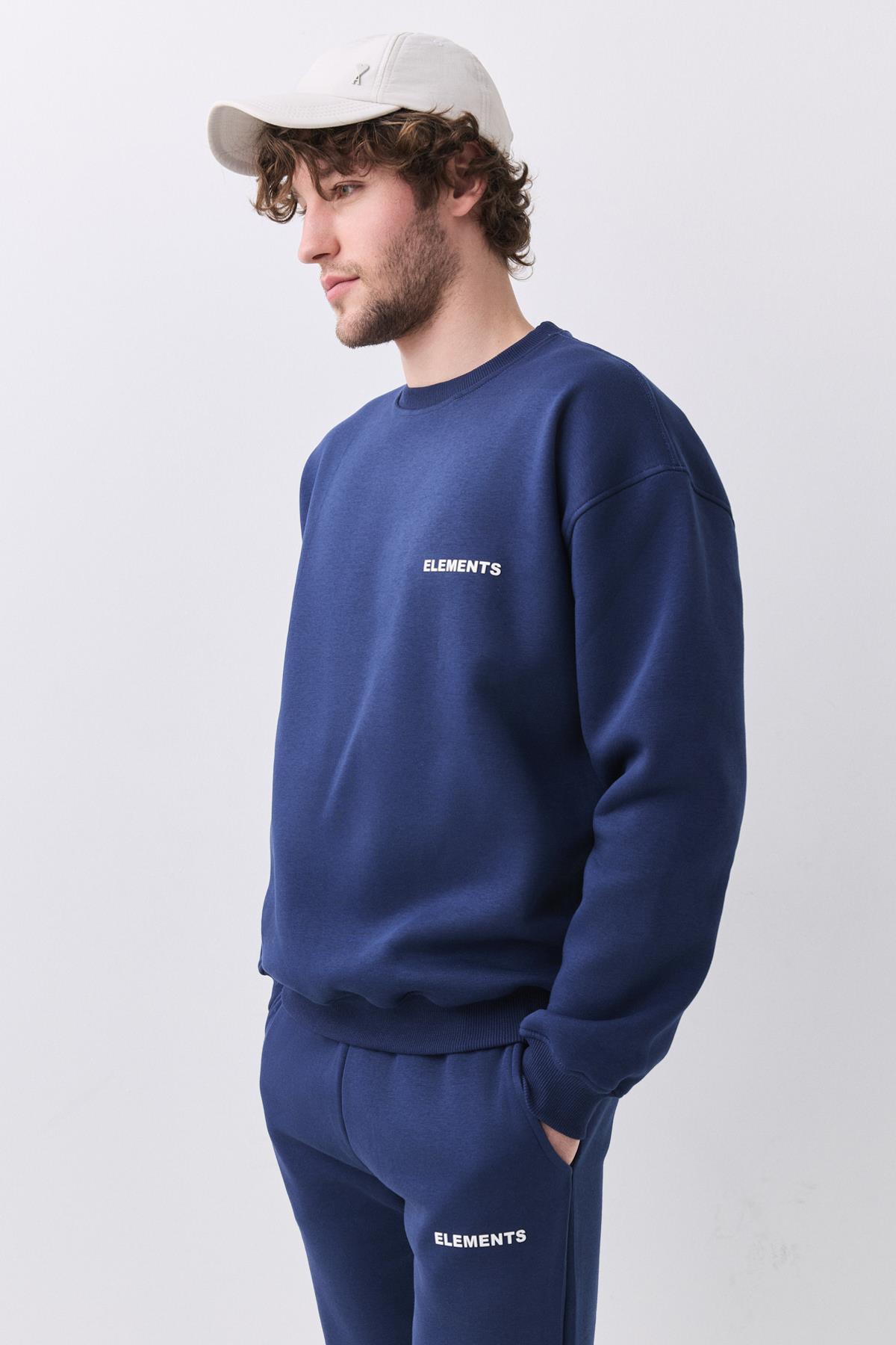 Erkek Elements Pamuklu Içi Polarlı  Relaxed Eşofman Takımı İndigo 2031