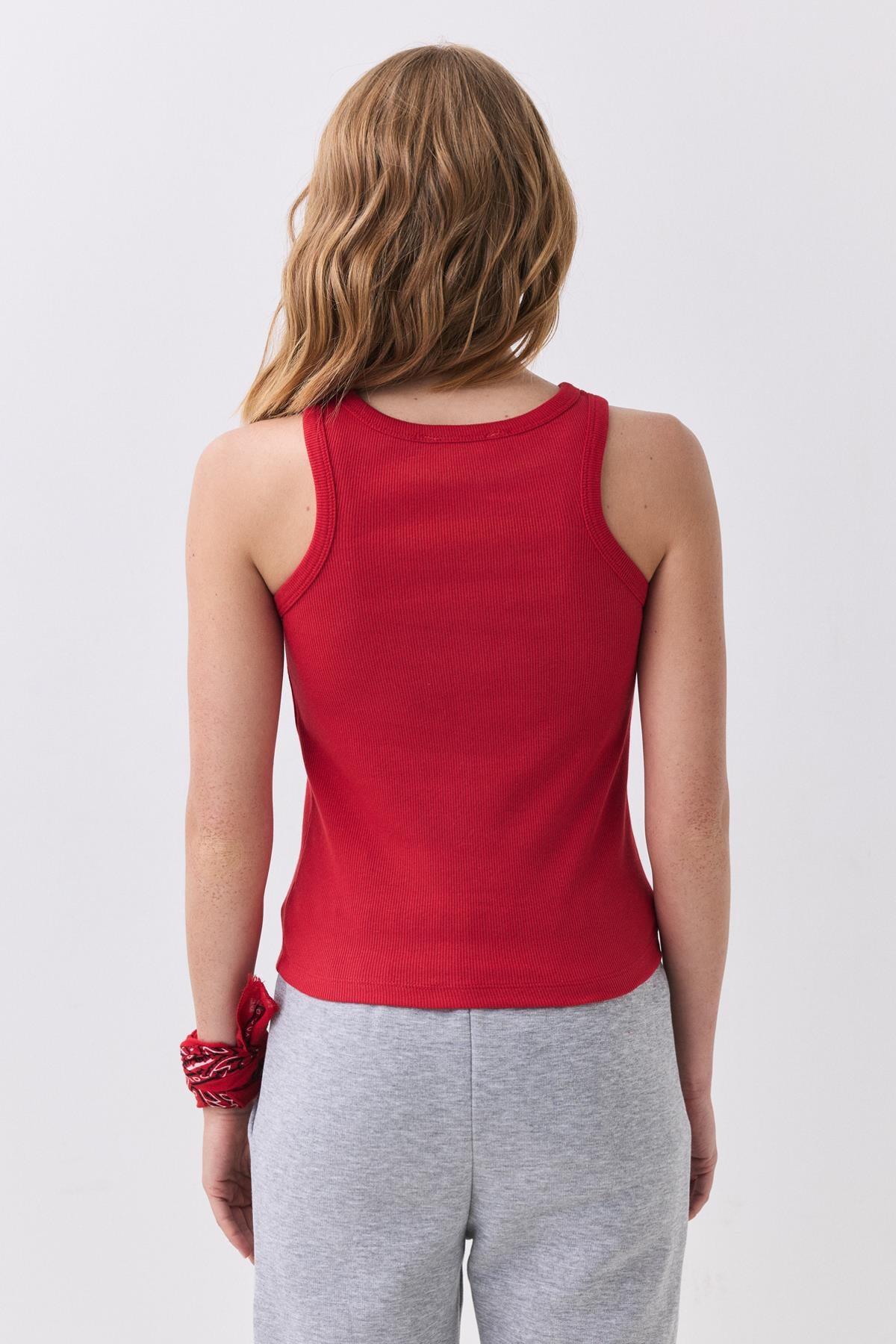 Kadın Pamuklu Askılı Halter Yaka Basic Atlet Kırmızı 9011