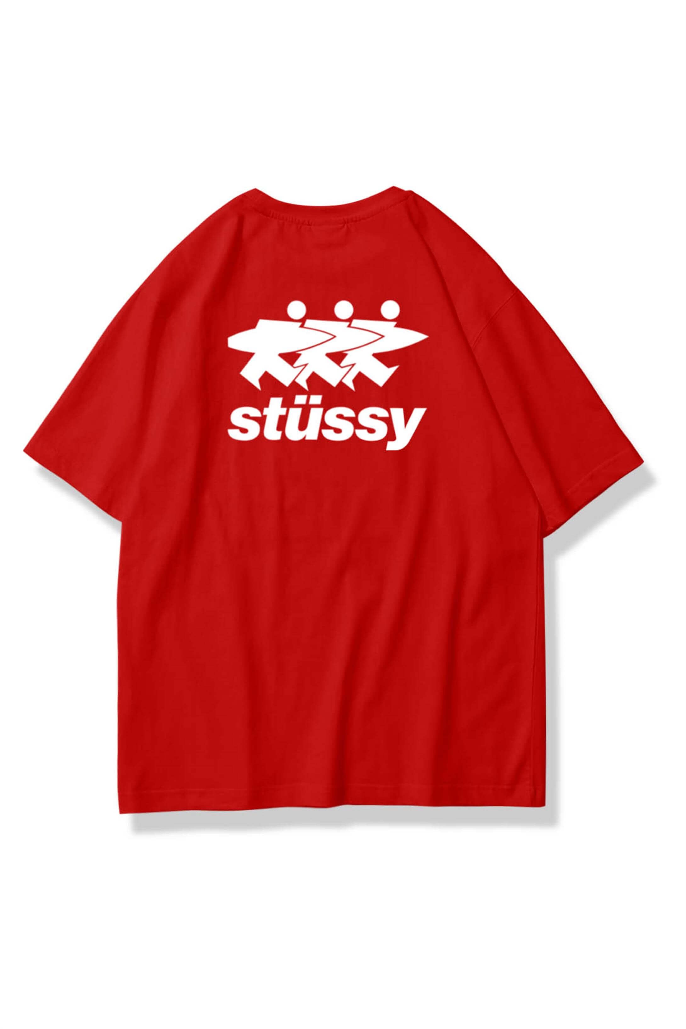 Unisex Stüssy Surf Tshirt Kırmızı