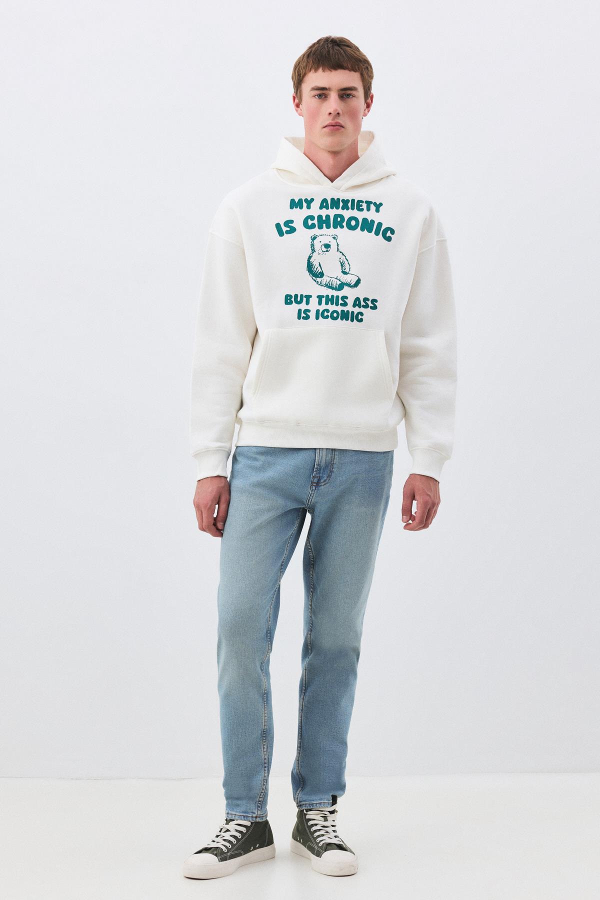 Unisex My Anxiety is Chronic Sweatshirt Beyaz