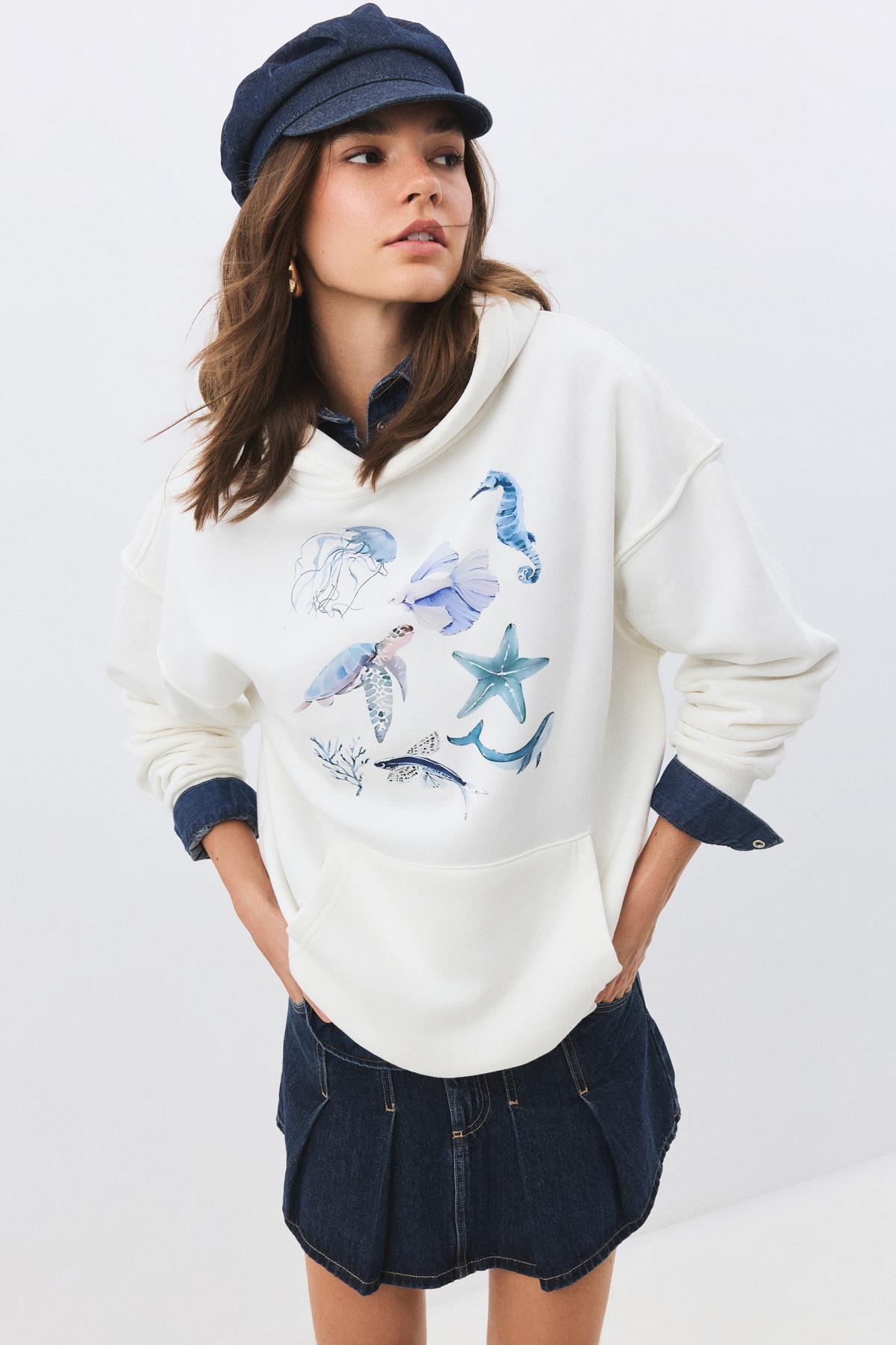 Kadın Sea Elements Sweatshirt Beyaz