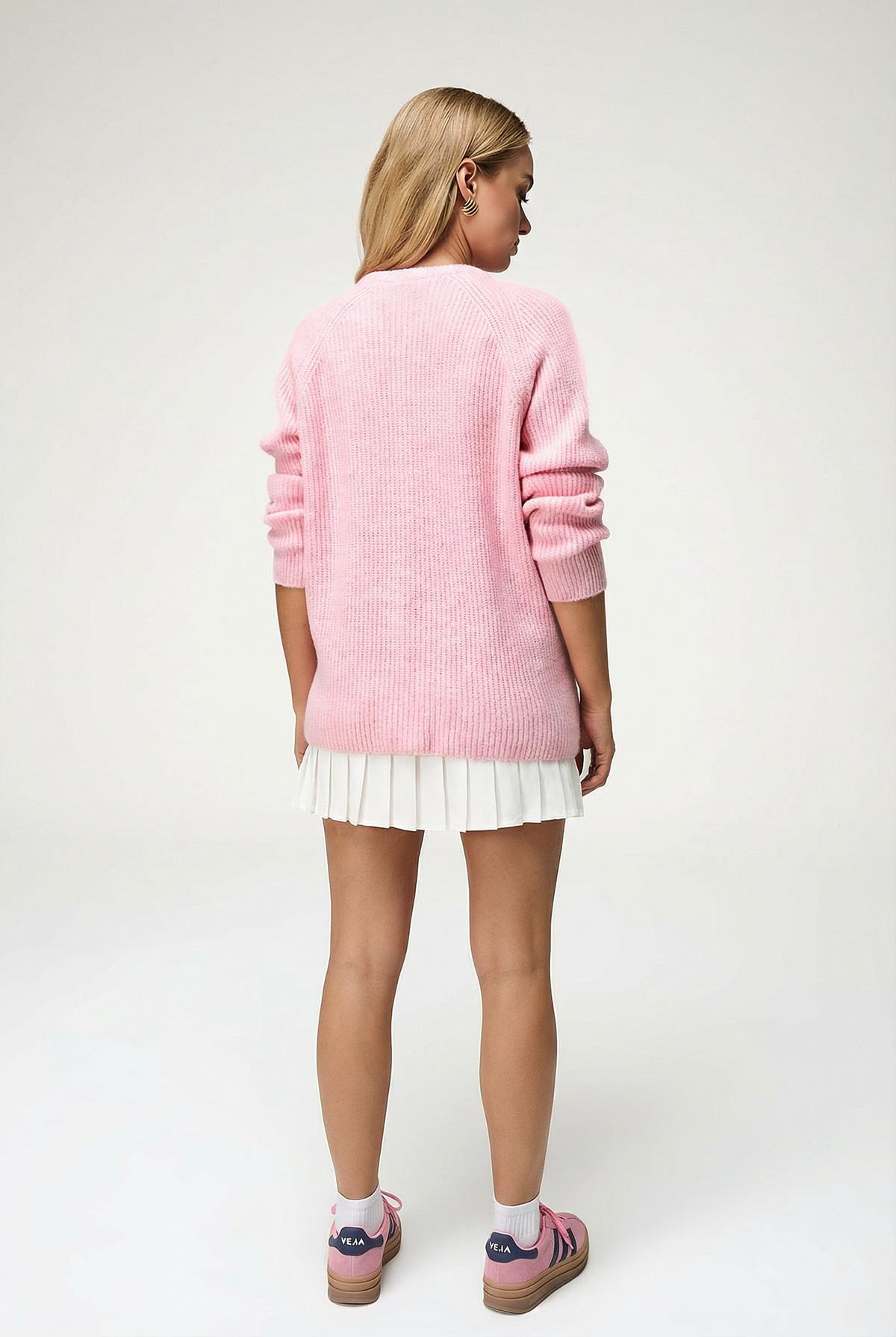 Kadın Yün Karışımlı Düğmeli Triko Hırka Pembe