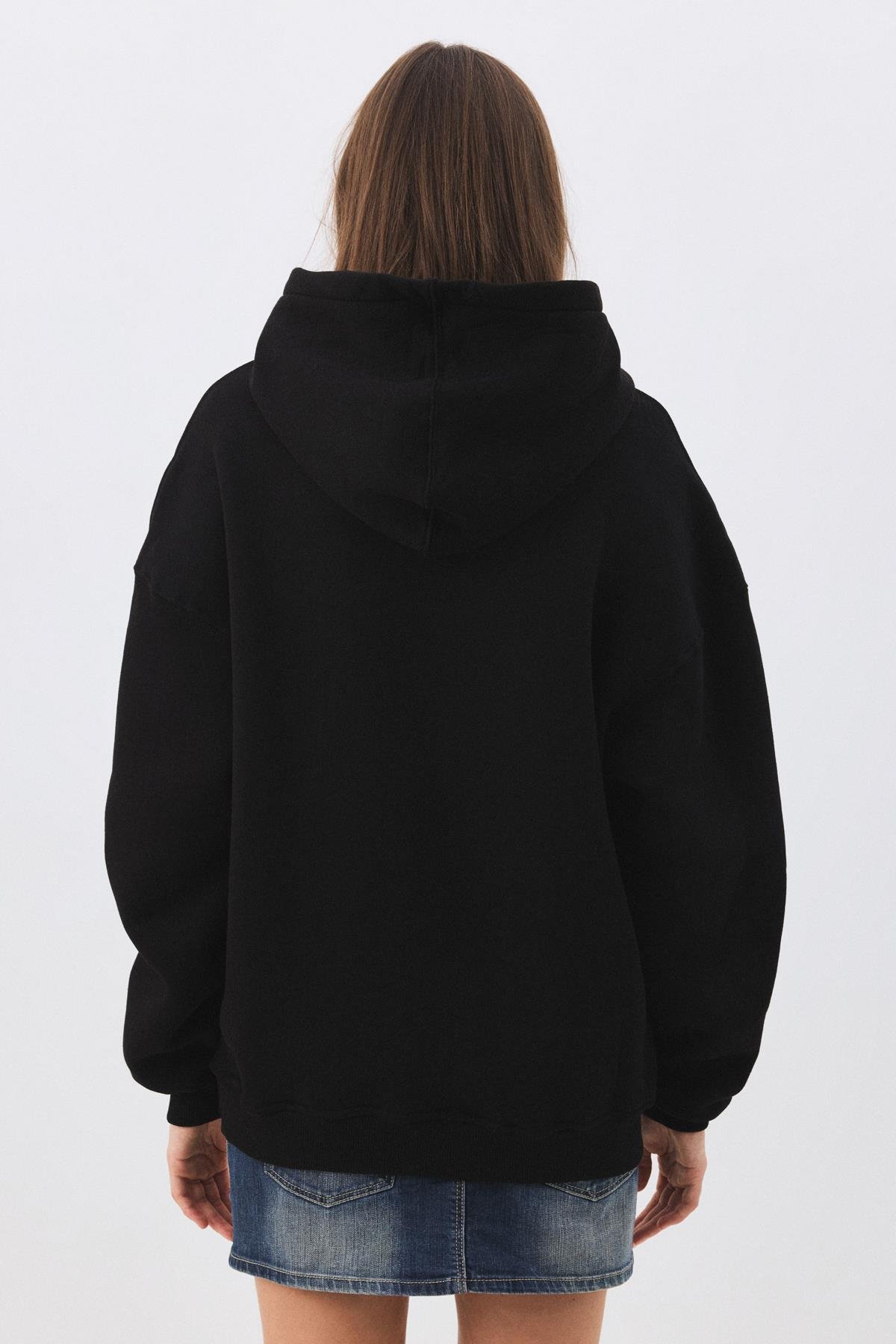 Kadın Leopar Kurdele Sweatshirt Siyah