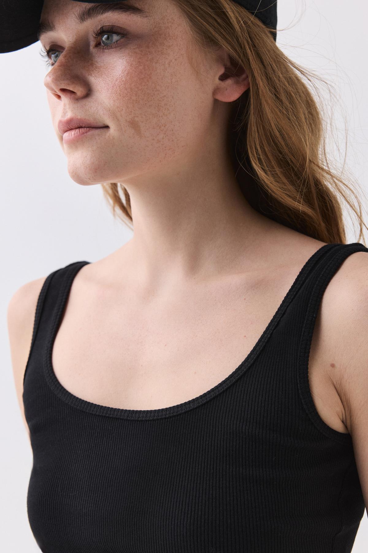 Kadın Askılı Kısa Crop Top Atlet Siyah 9015