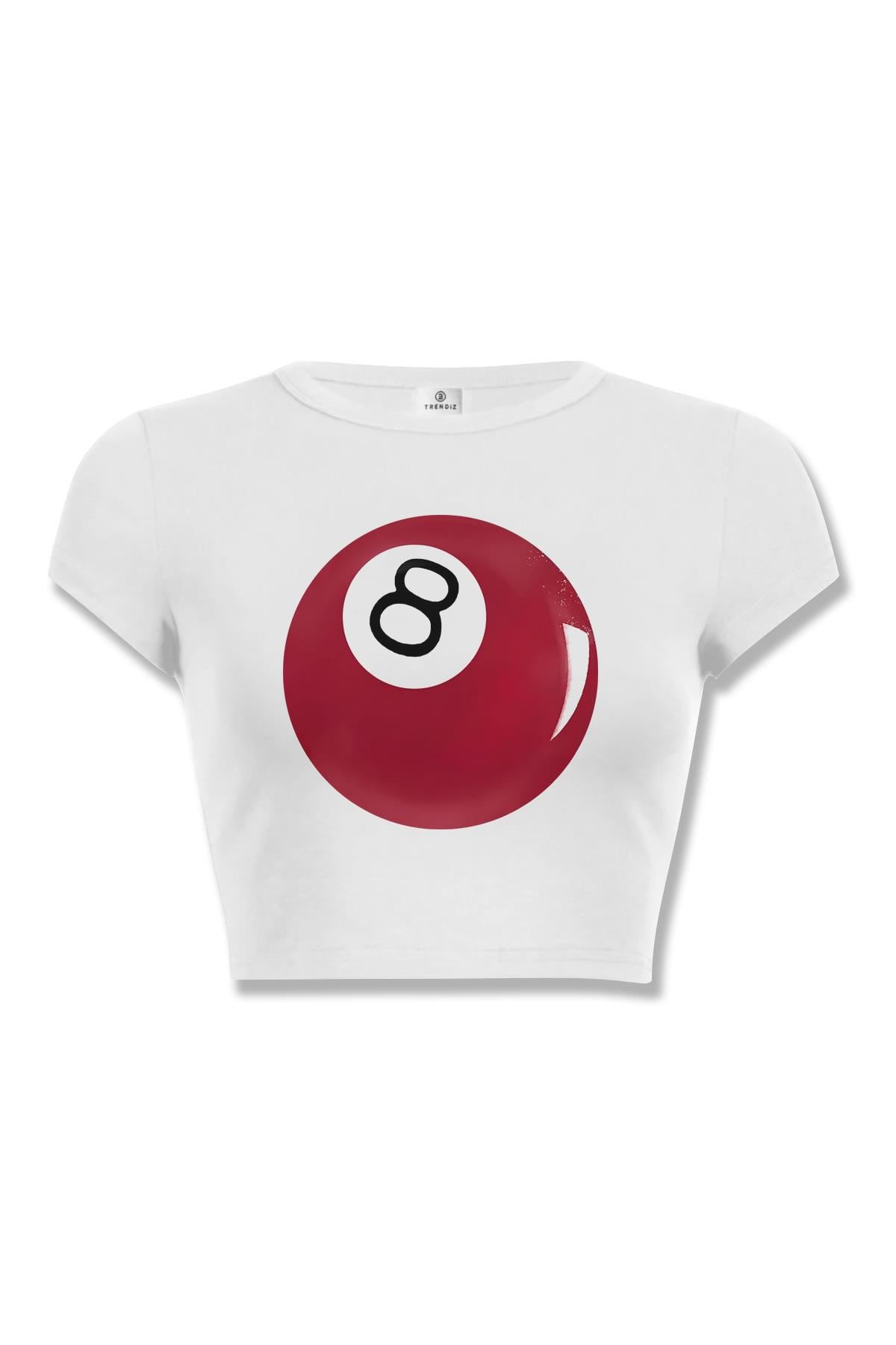 Kadın Kırmızı 8Ball Crop Beyaz