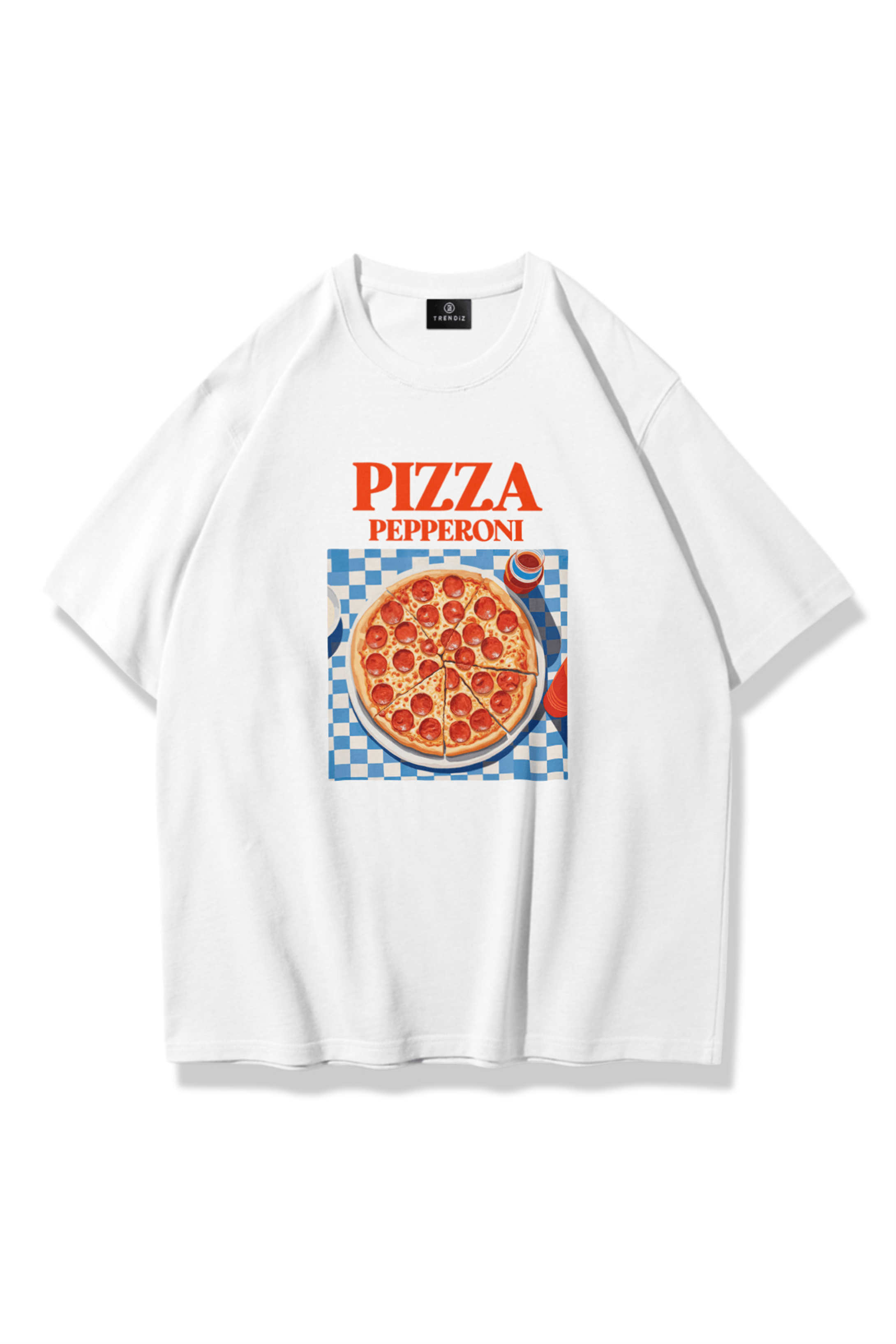 Unisex Pizza Pepperoni Tshirt Beyaz