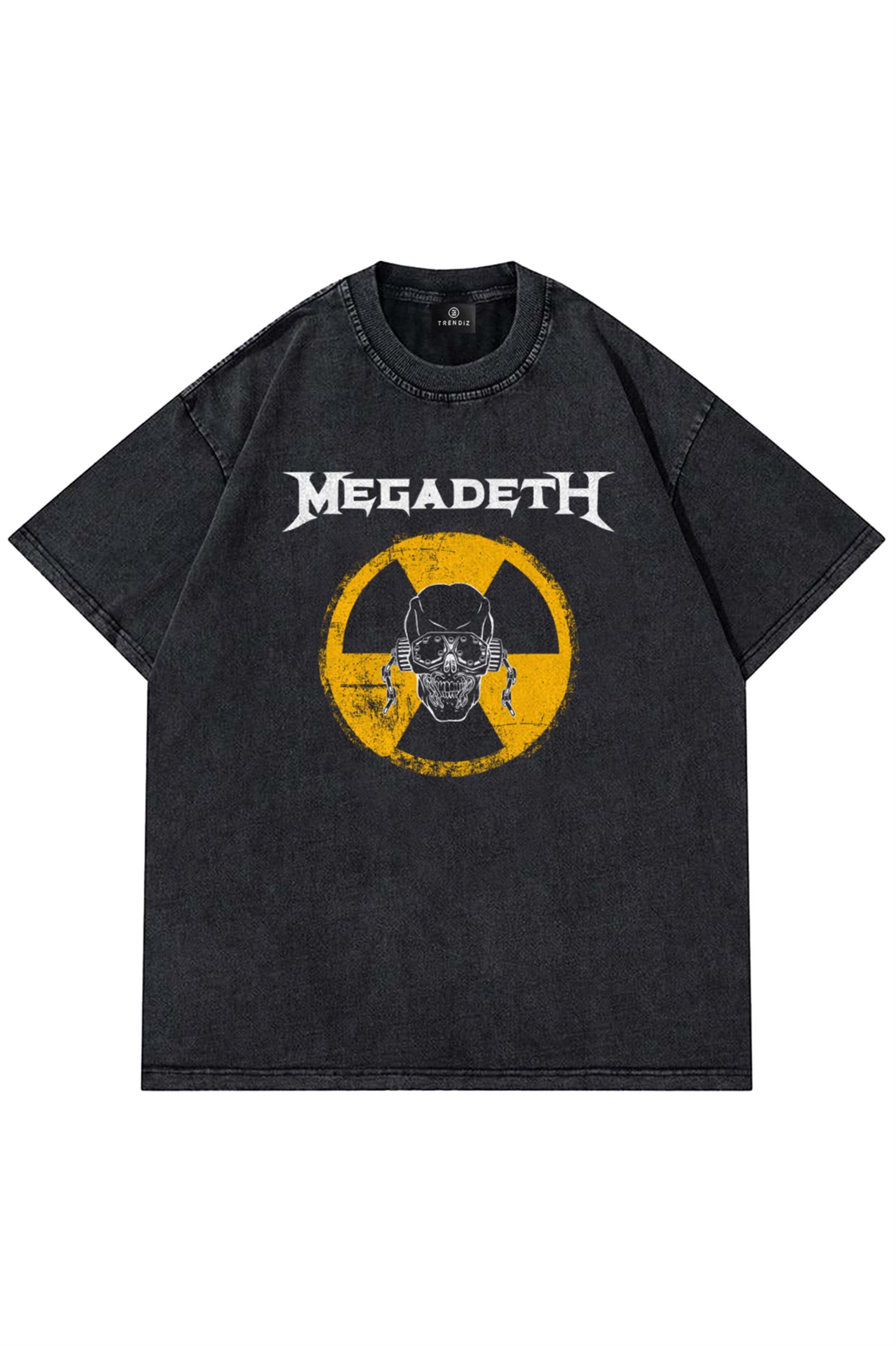Unisex Megadeth Radioactive Yıkamalı Tshirt Antrasit