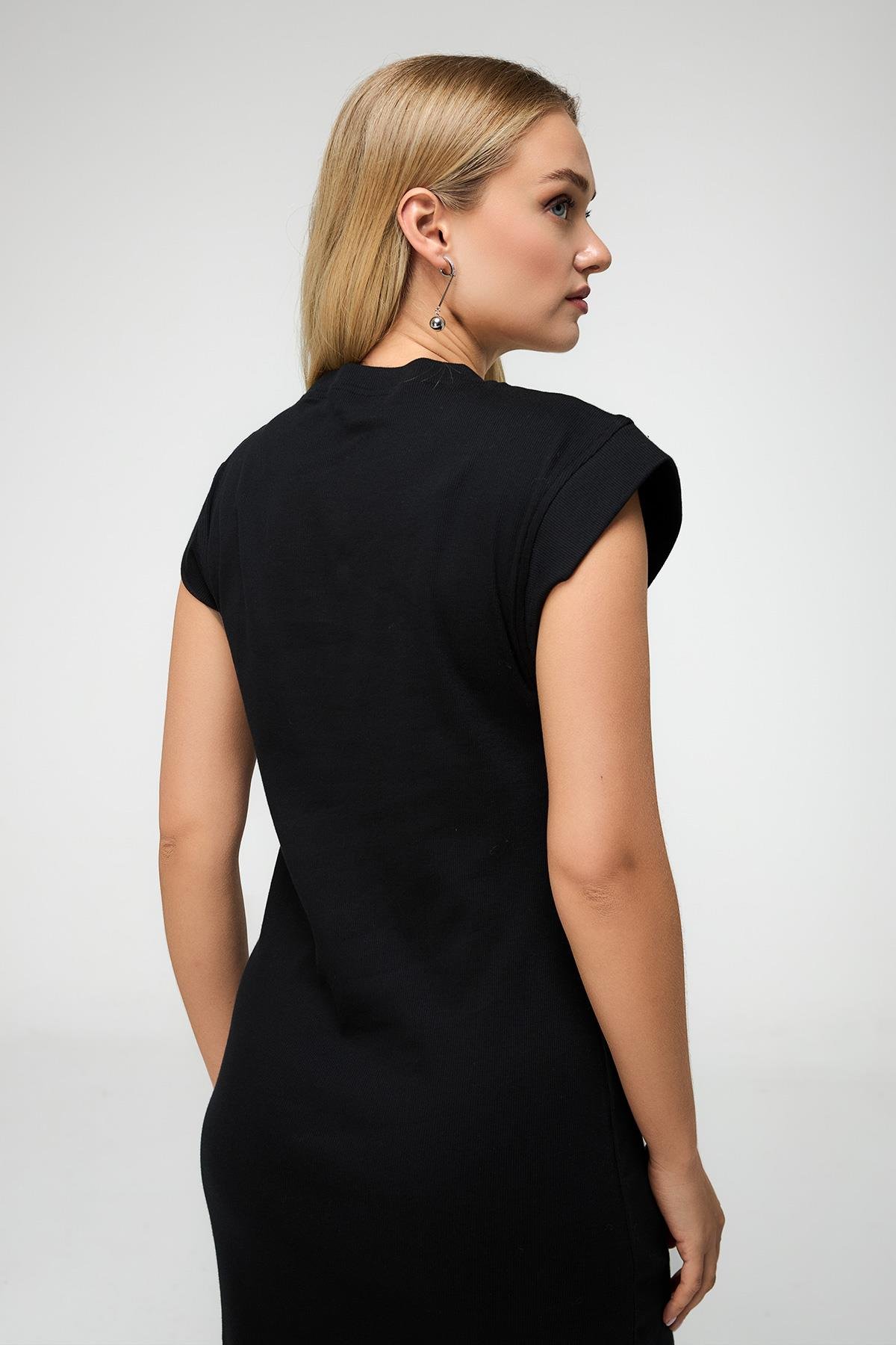 Kadın Yarasa Kol Uzun Elbise Siyah