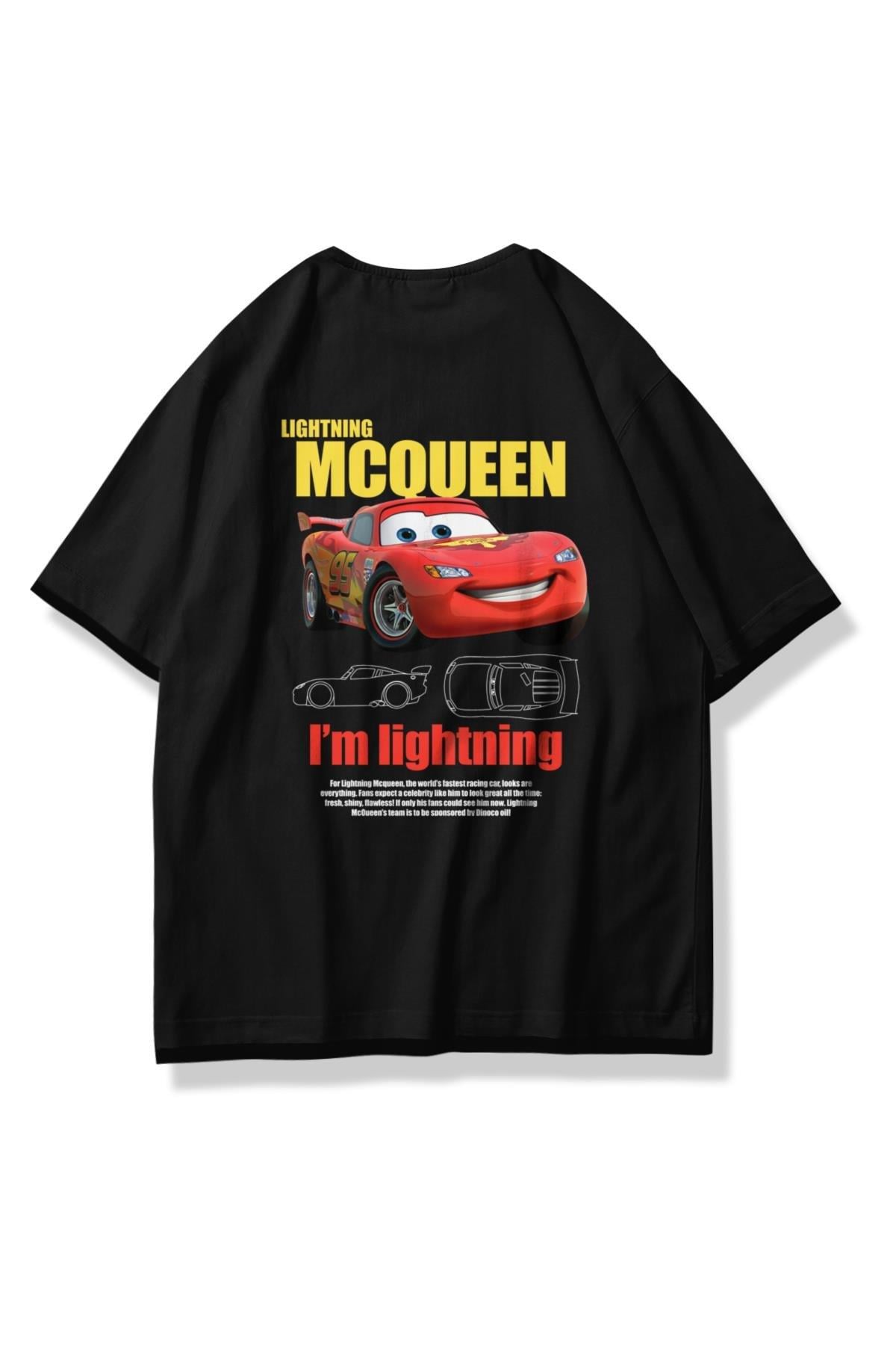 Unisex Lightning Mcqueen Tshirt Siyah