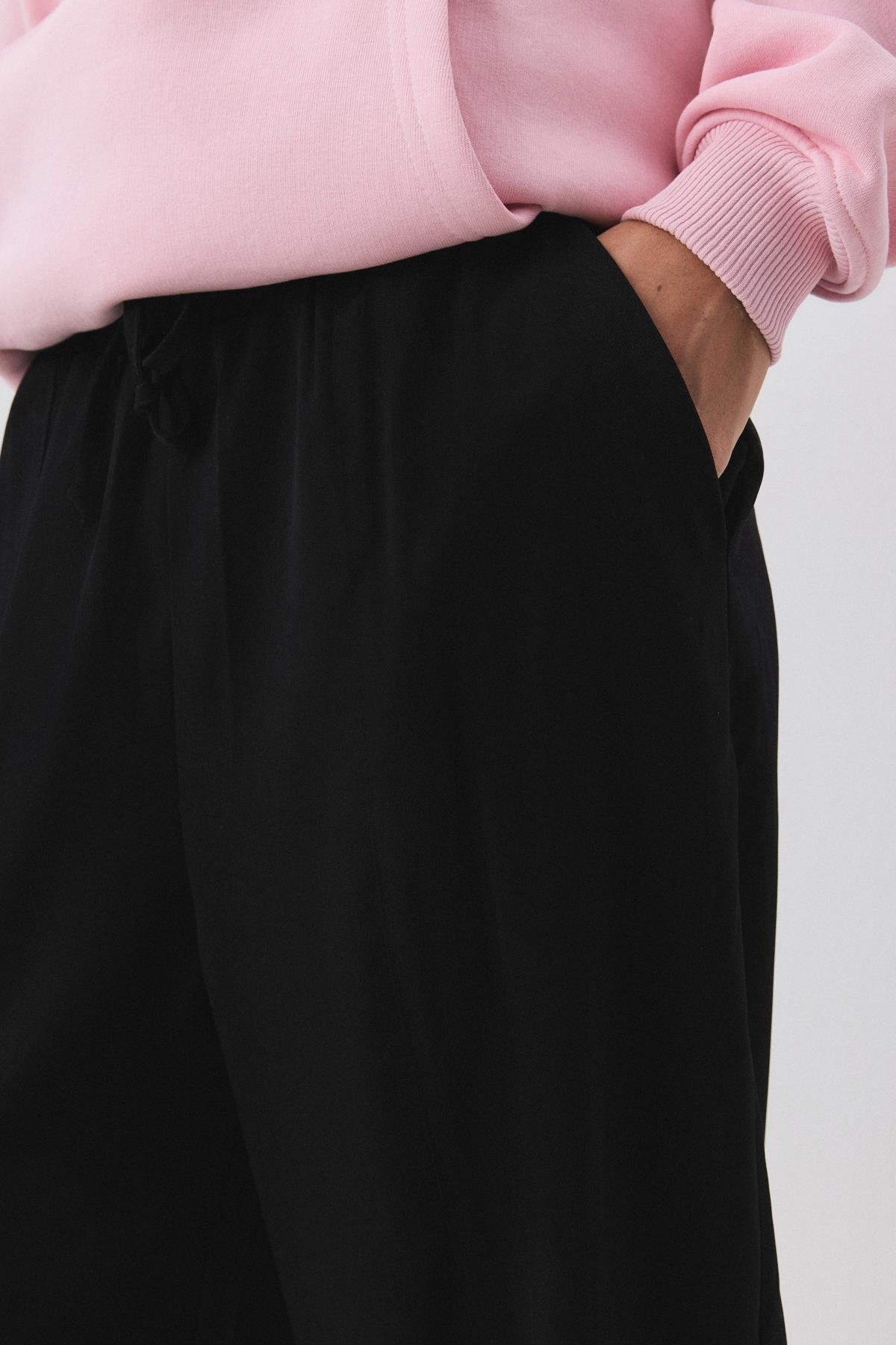 Kadın Beli Lastikli Parçalı Şalvar Pantolon Siyah 4307