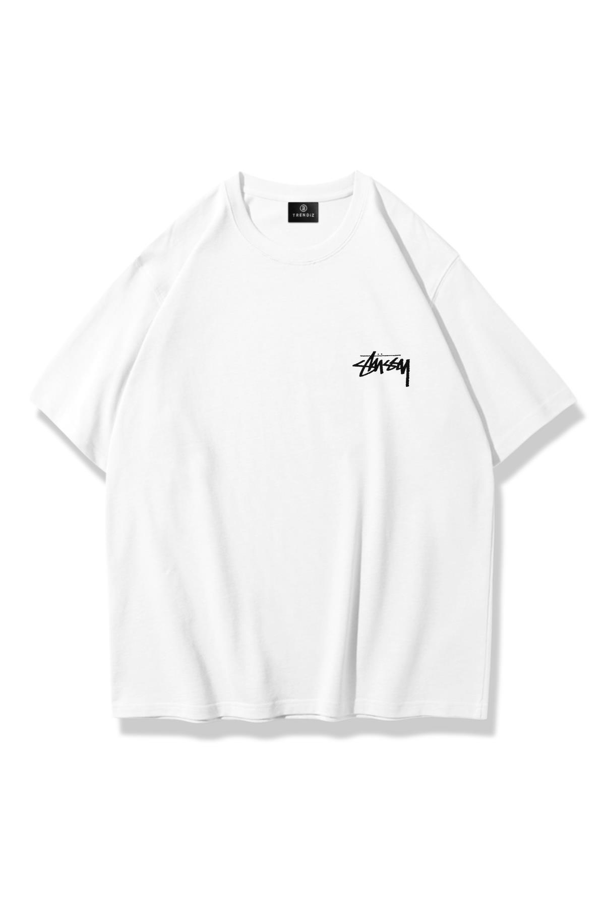 Unisex Stüssy Zar Tshirt Beyaz