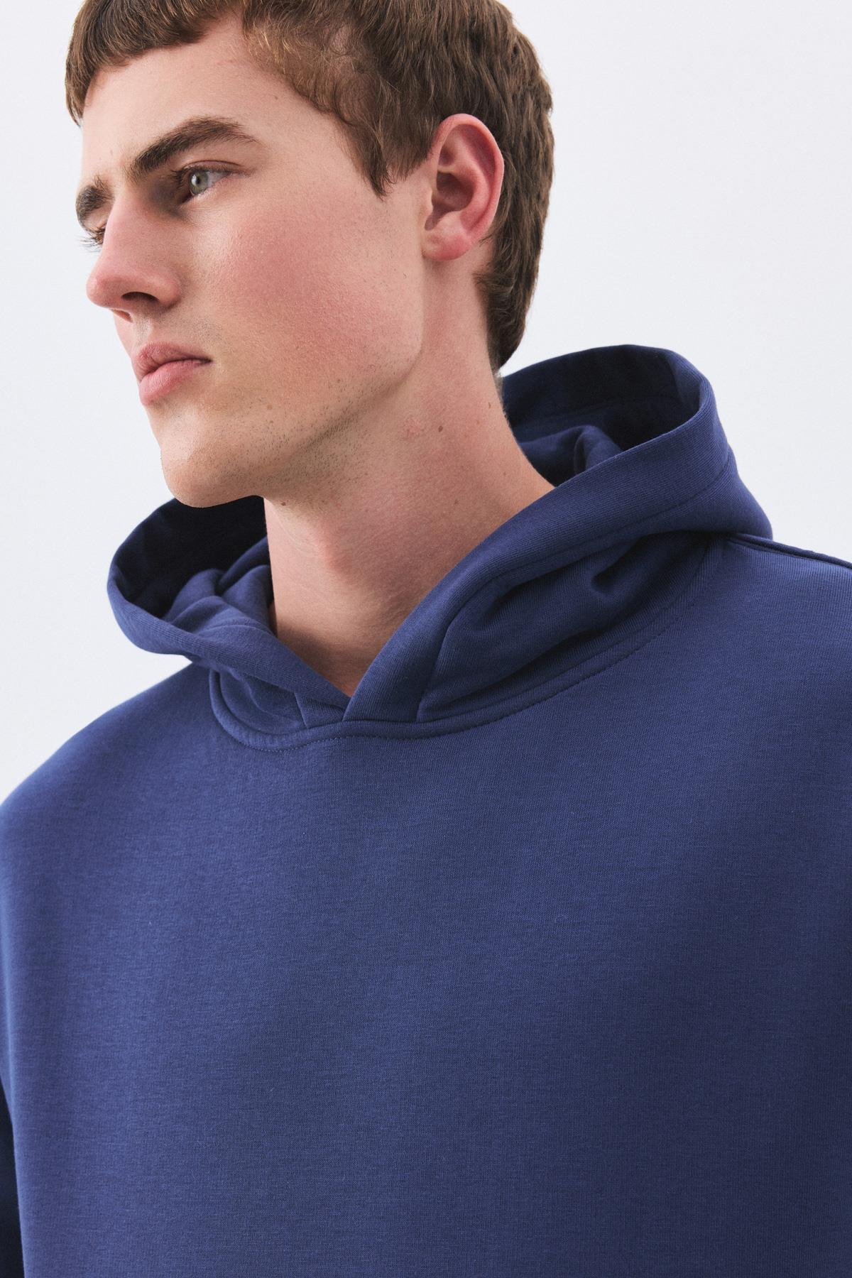 Erkek Premium Kapşonlu Cep Detaylı Eşofman Takımı İndigo 2033