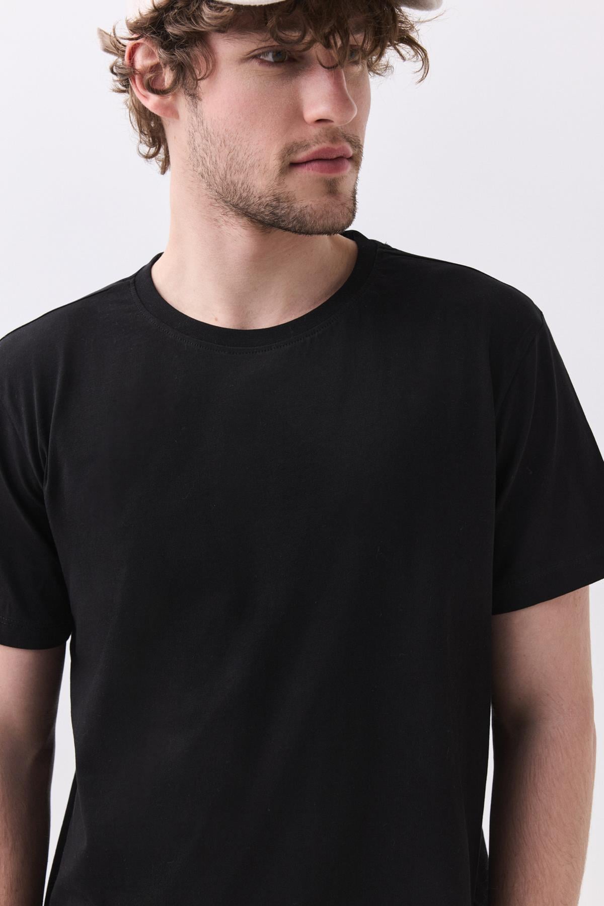 Erkek %100 Pamuk Basic Tshirt 3 lü Paket  Siyah Grimelanj Beyaz  2091