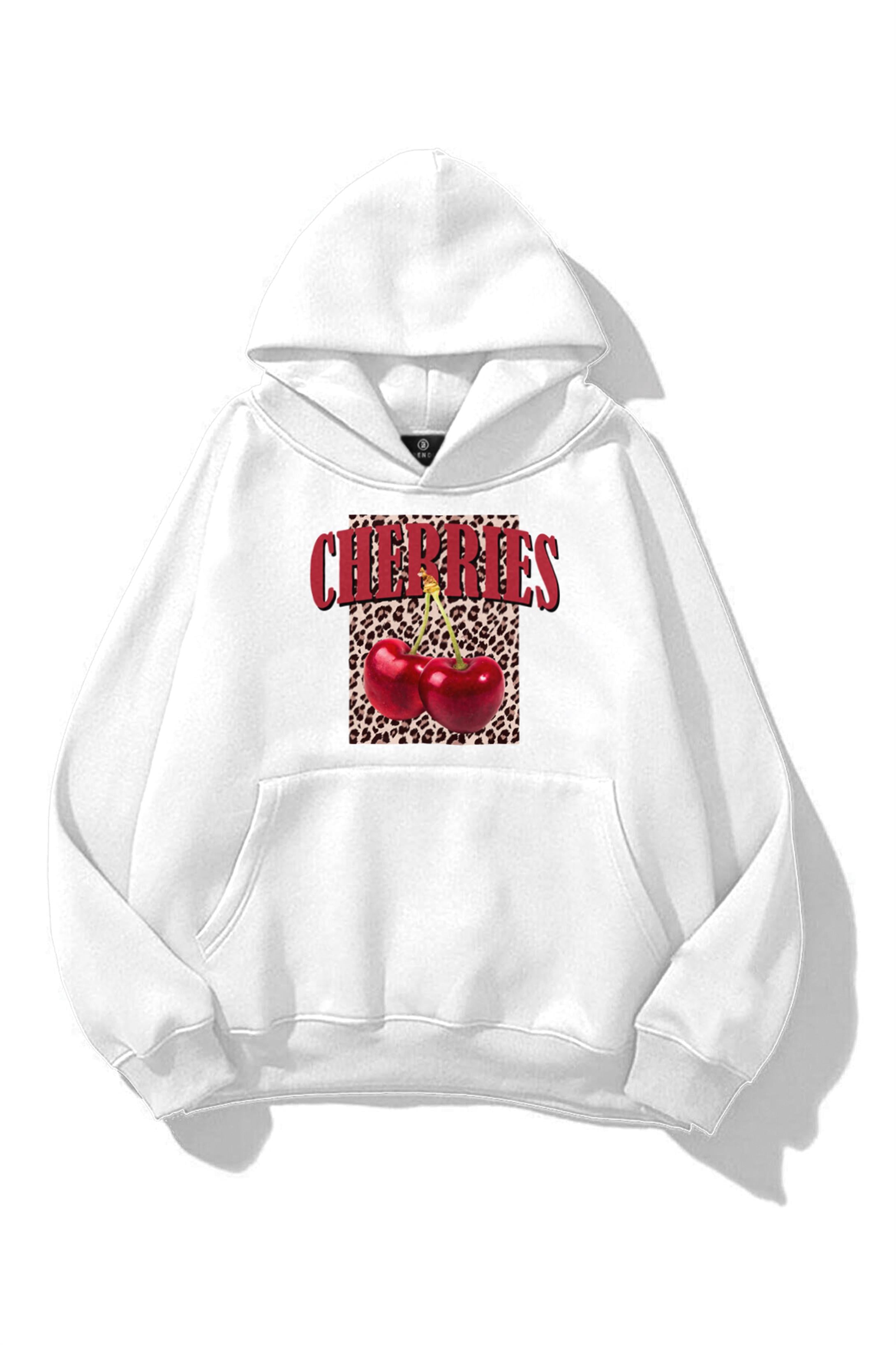 Kadın Cherries Leopar Sweatshirt Beyaz