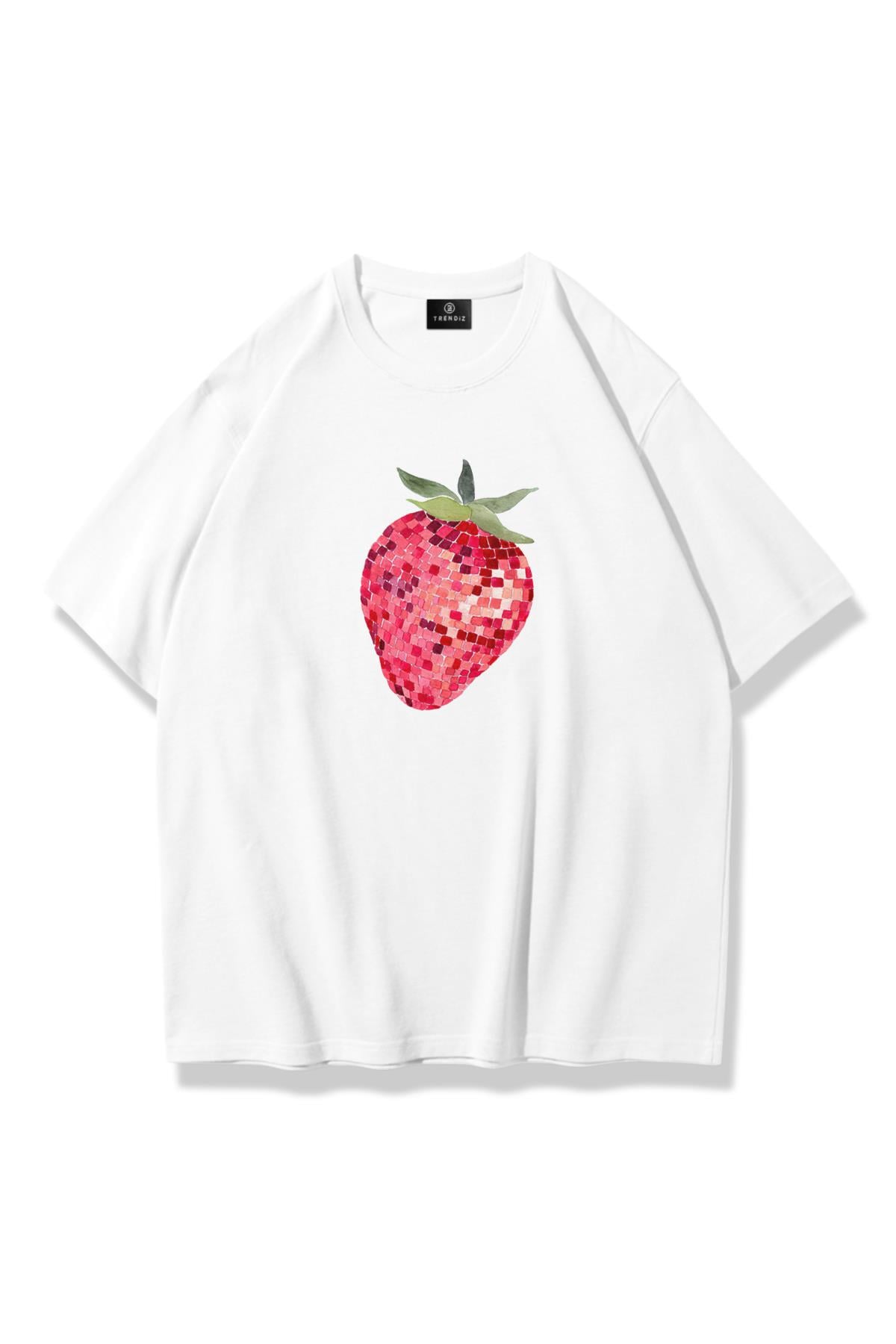 Kadın Çilek Disco Tshirt Beyaz