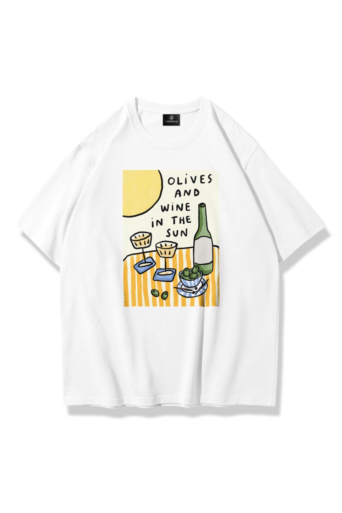 Kadın Olives and Wine Tshirt Beyaz