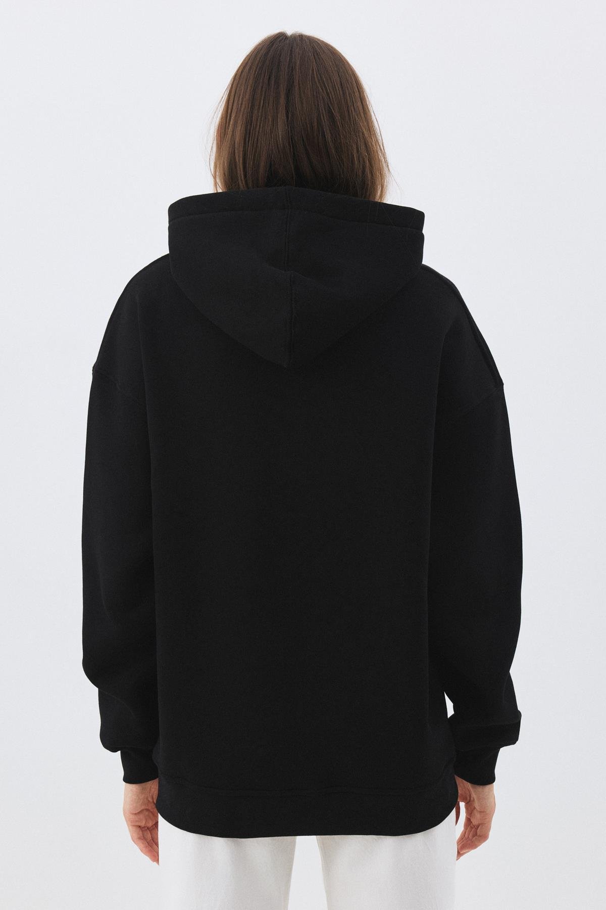 Unisex Reverse Taş Baskılı Sweatshirt Siyah