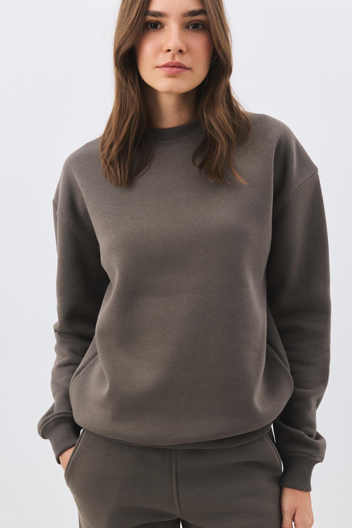 Kadın Premium Bisiklet Yaka Sweatshirt Antrasit 2031