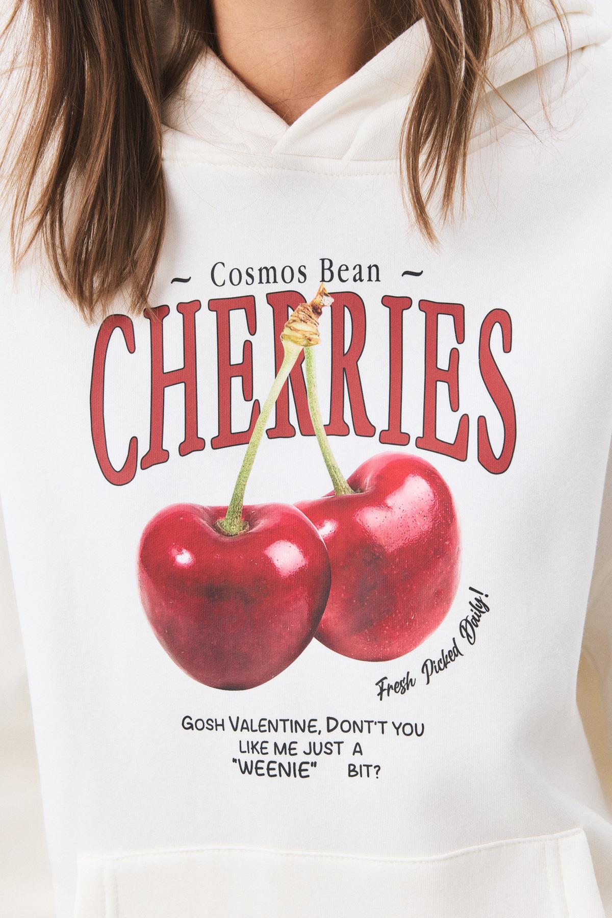 Kadın Cherries Sweatshirt Beyaz