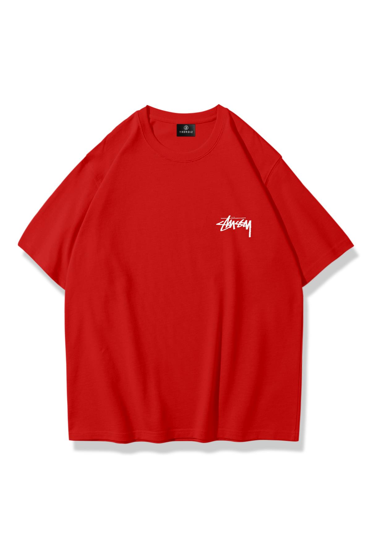 Unisex Stüssy Zar Tshirt Kırmızı