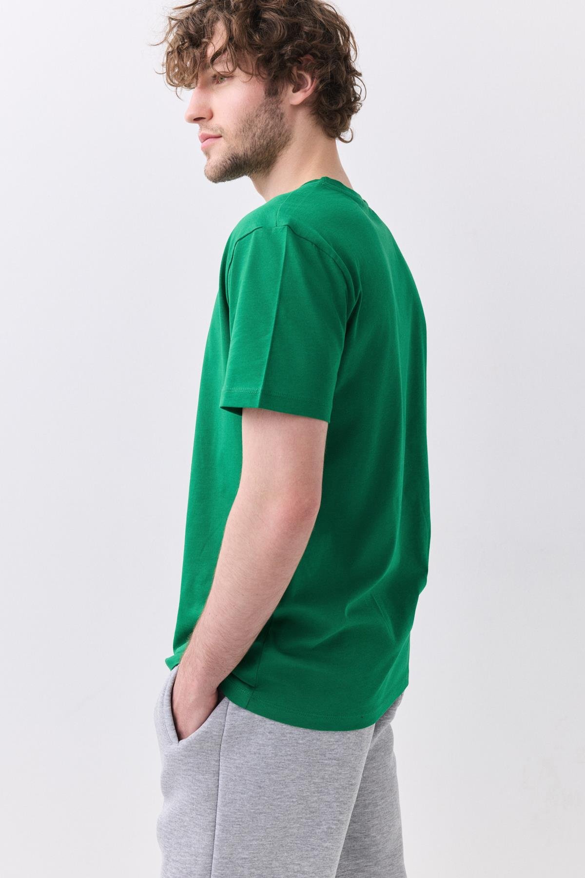 Erkek %100 Pamuk Basic Tshirt Yeşil 2091